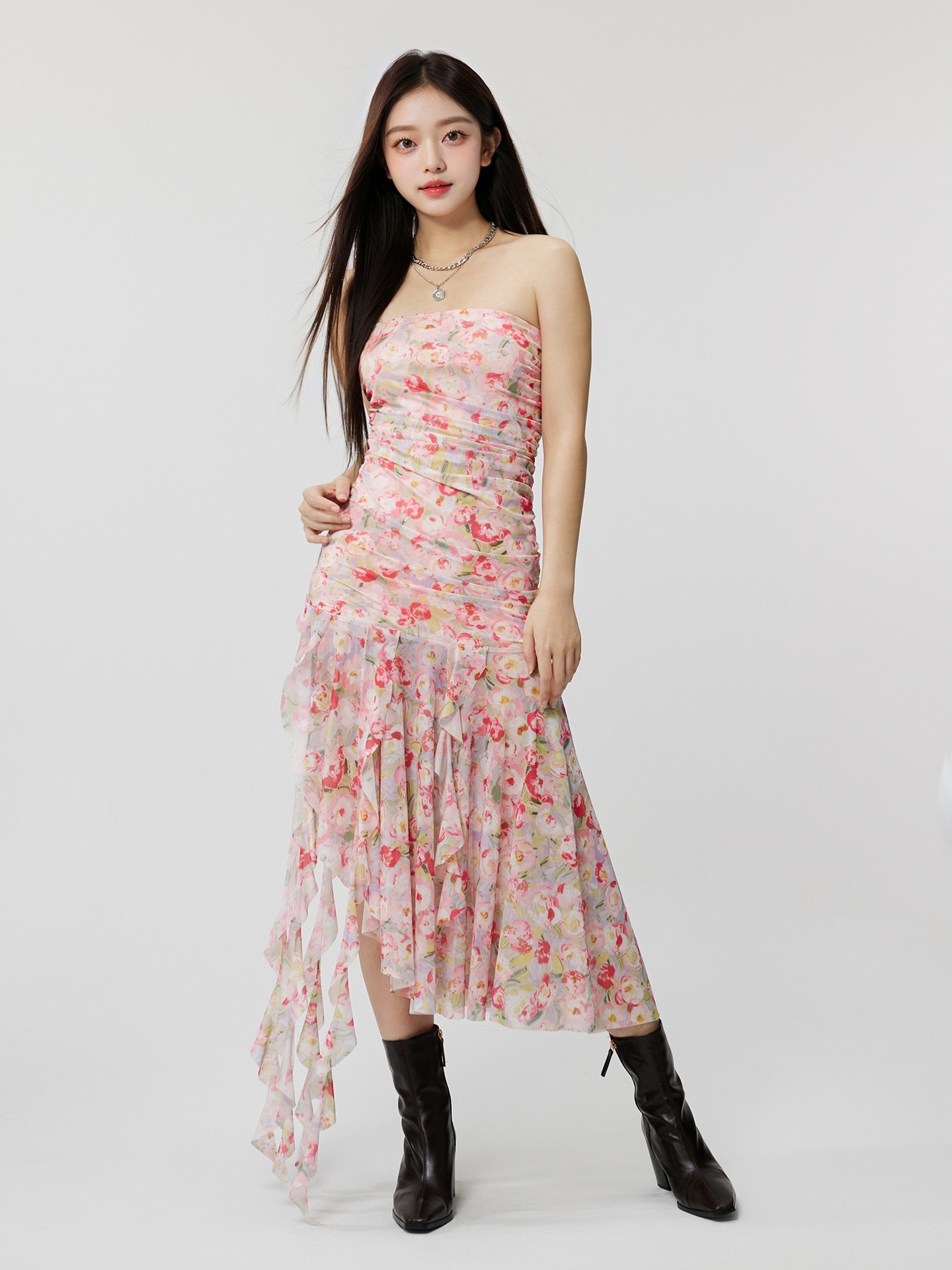 Pink Ruffle A-Line Dress