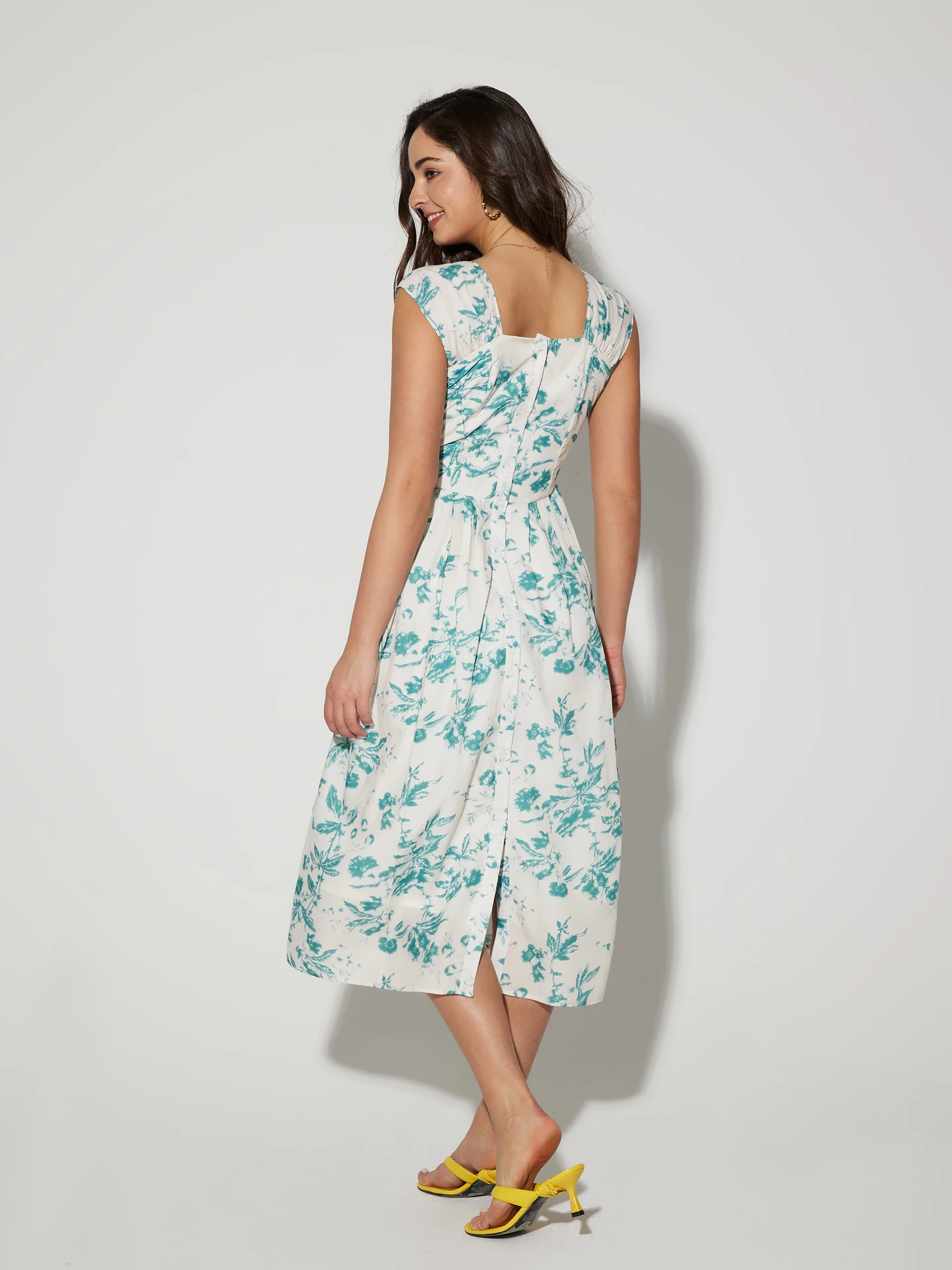 Women'S Navy Blue & Olive Green Ethnic Printed A-Line Dress main image 1