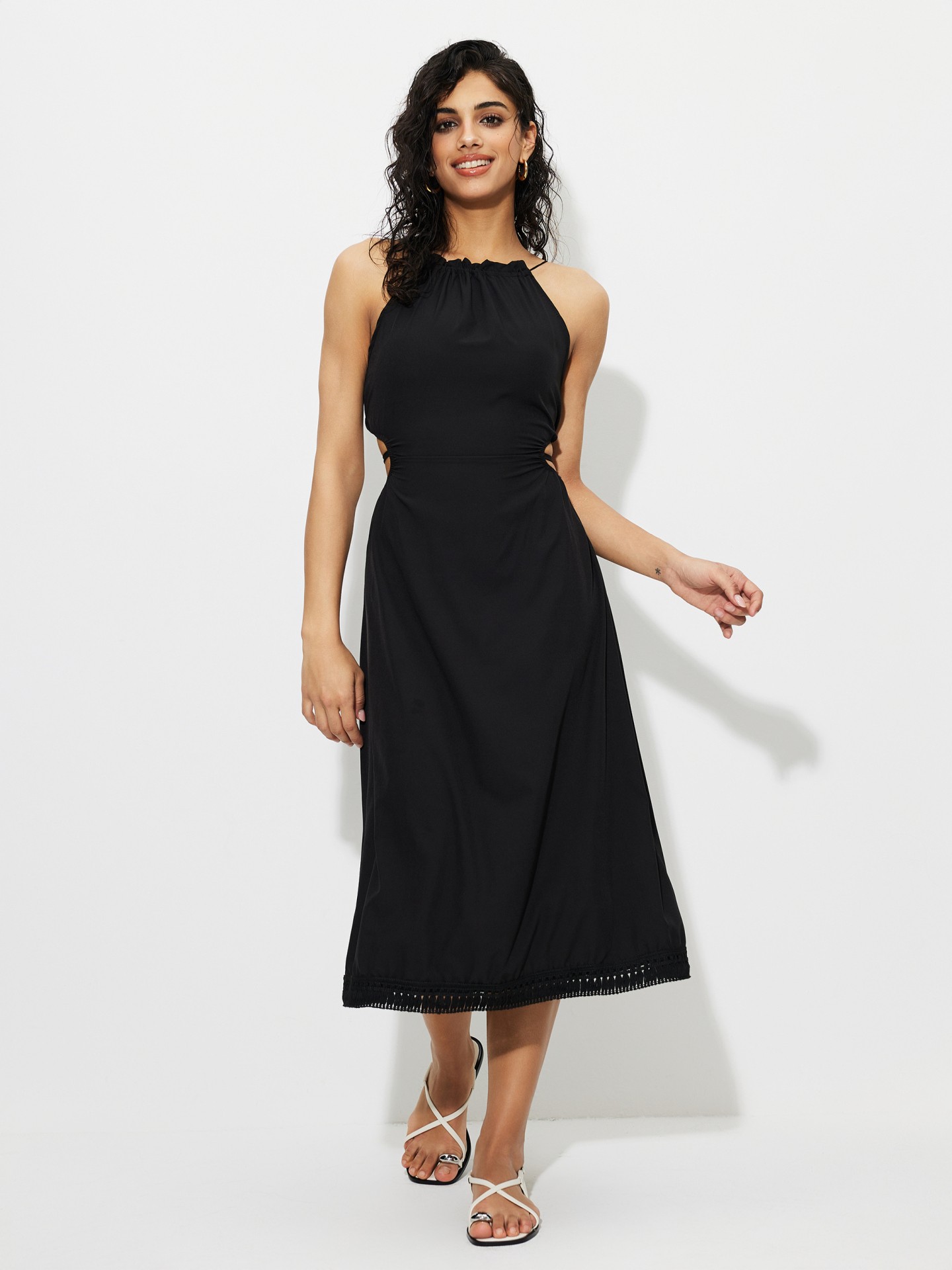 Black Cut Out A-Line Dress