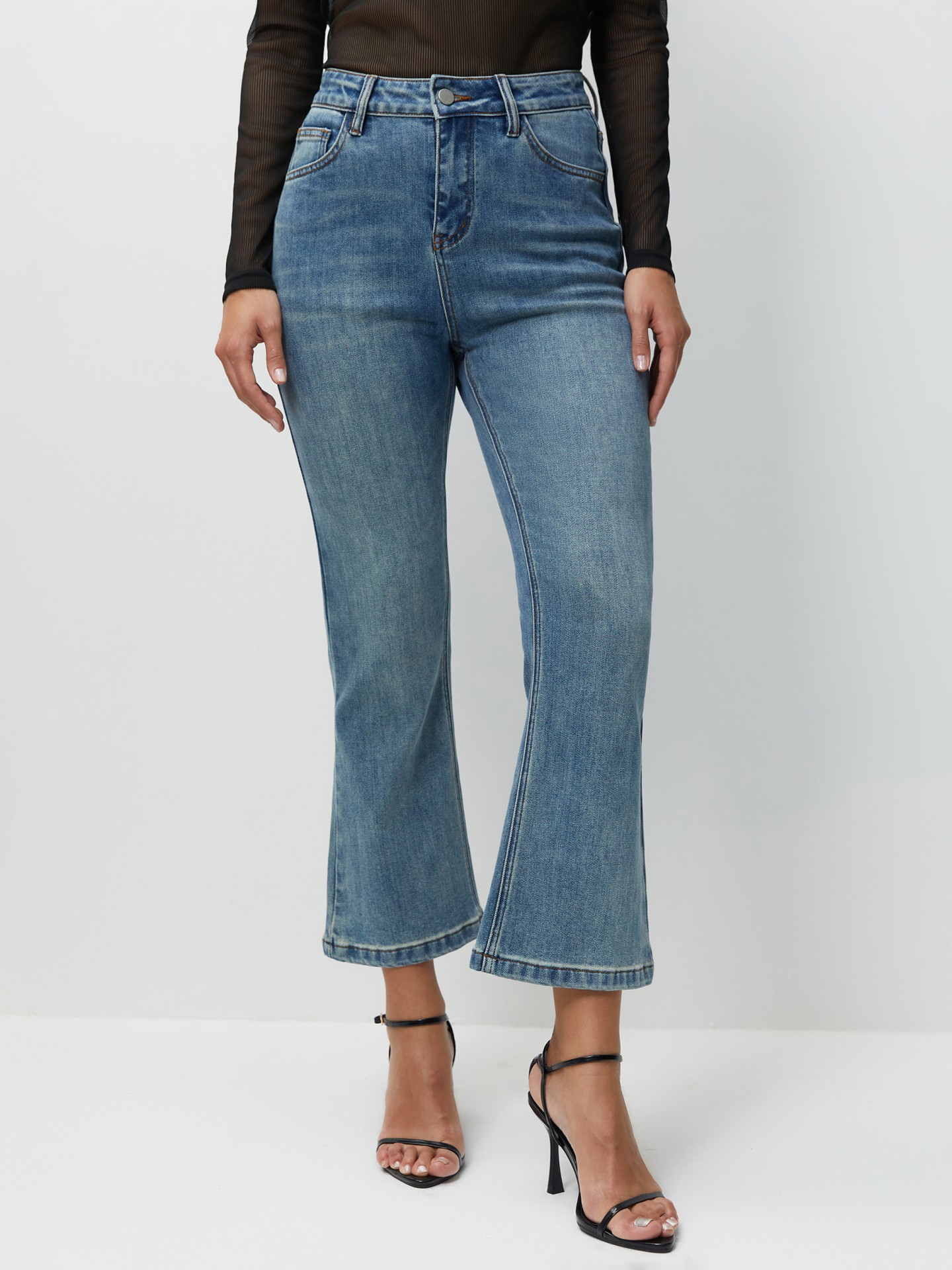 Blue High Waist Flare Leg Jeans with Stretch