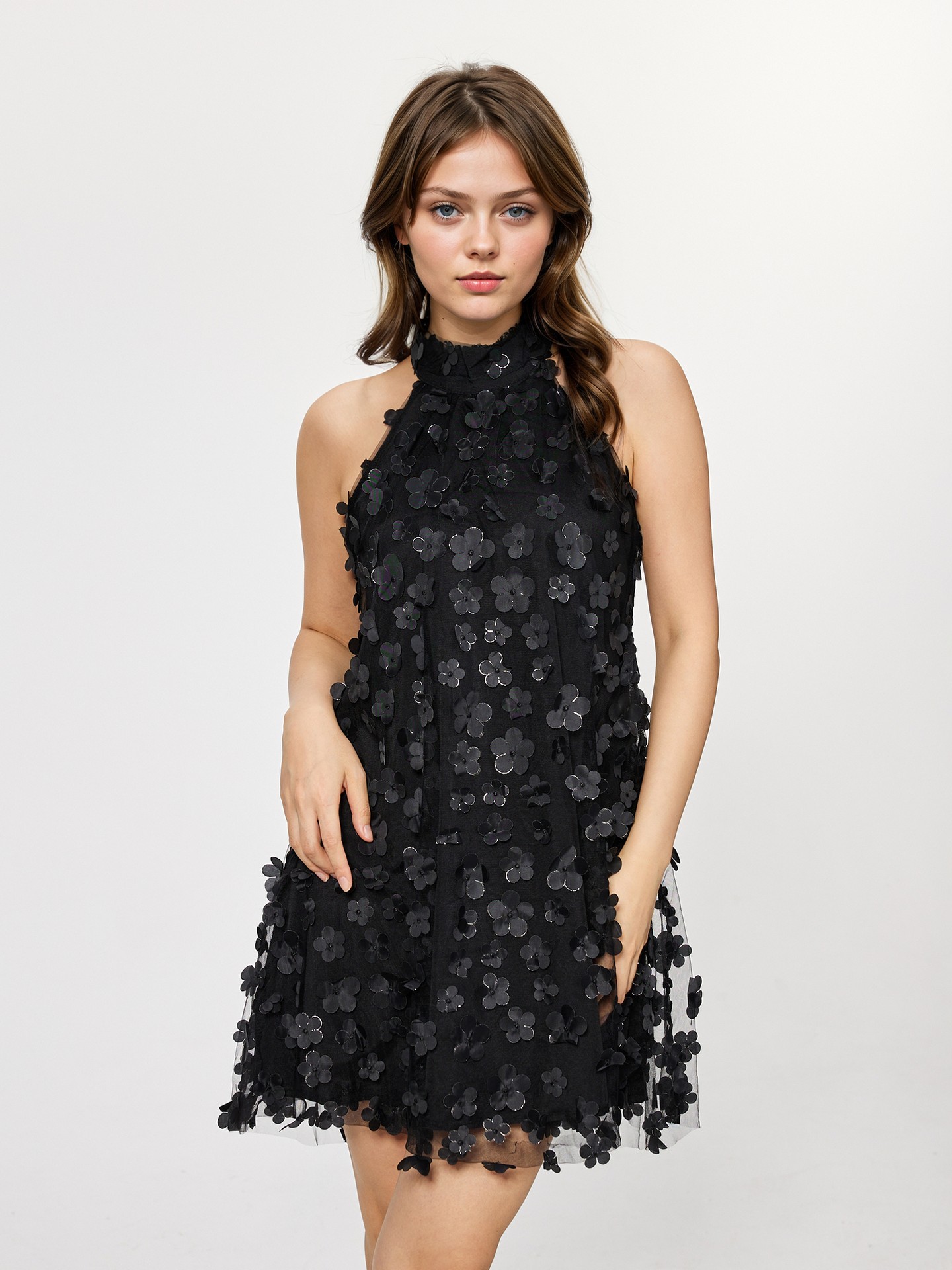 Black Applique A-Line Dress