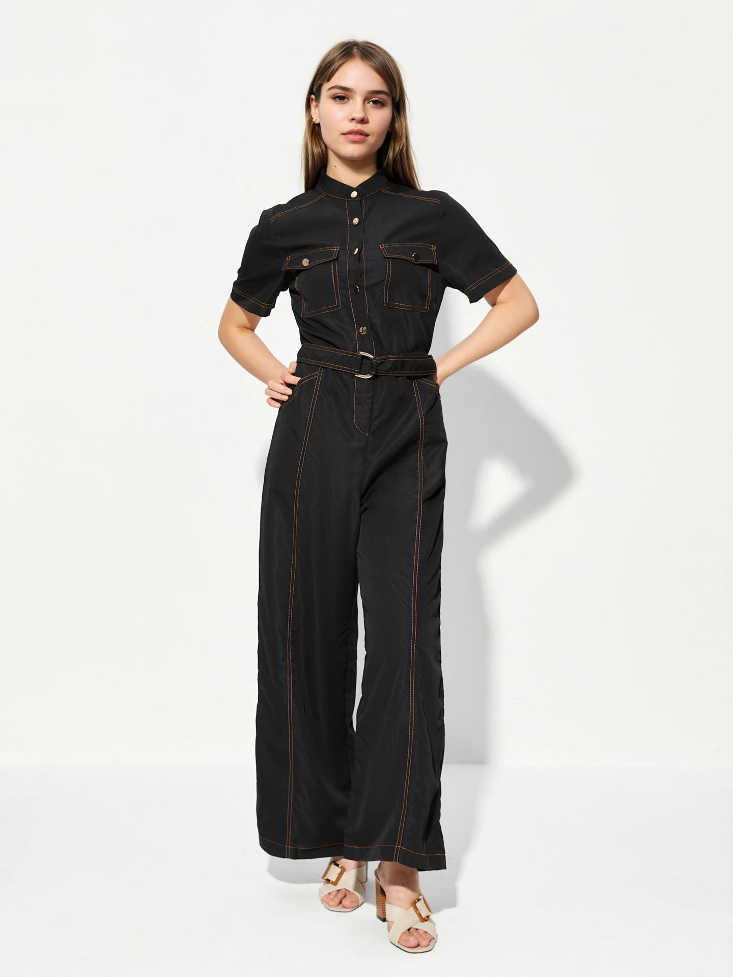 Black contrast stitch jumpsuit online