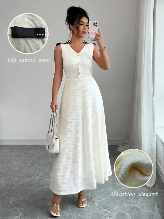 Bow-Decor Zipper Tank Dress