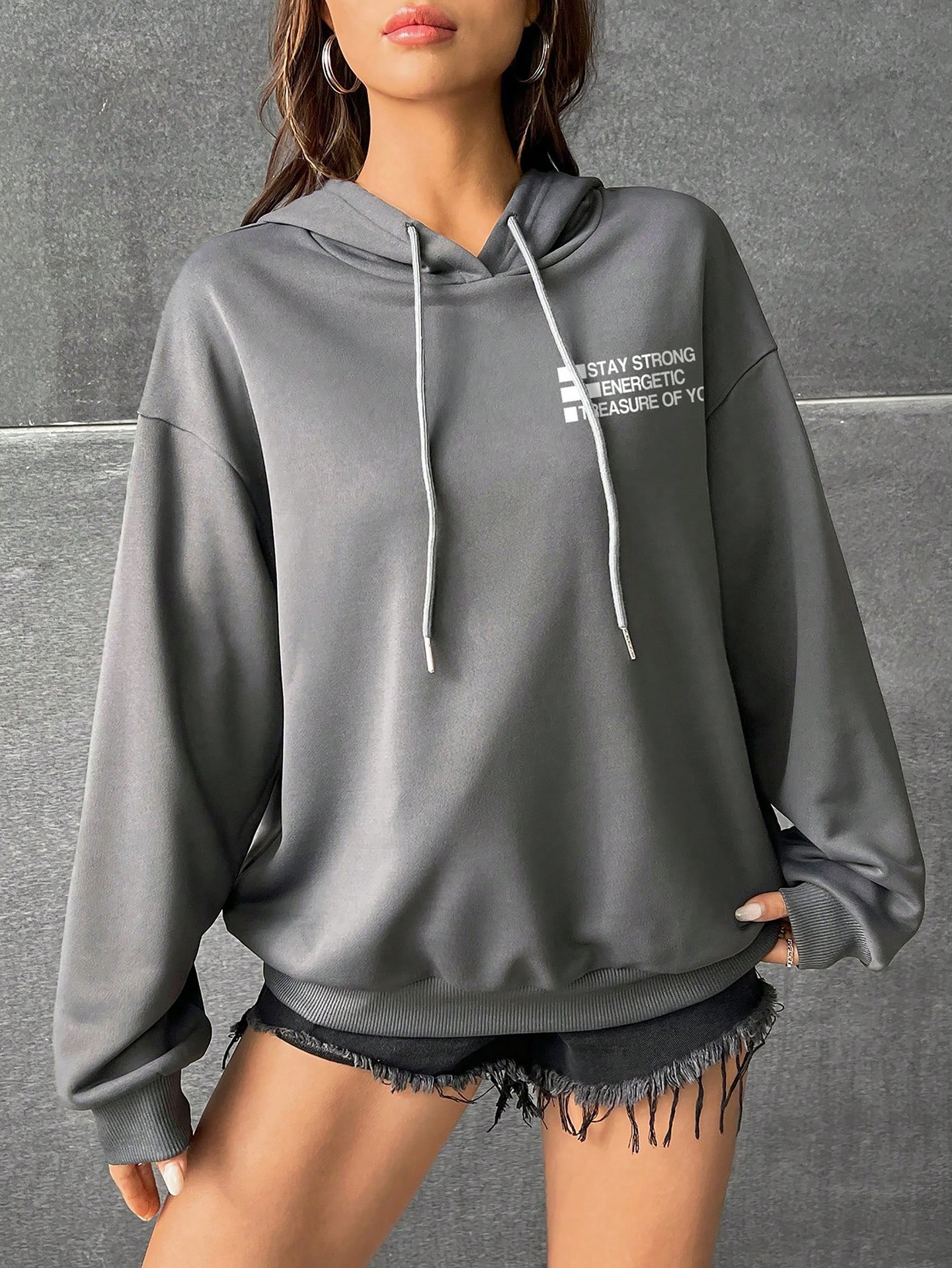 Grey Printed Pullover Sweatshirt