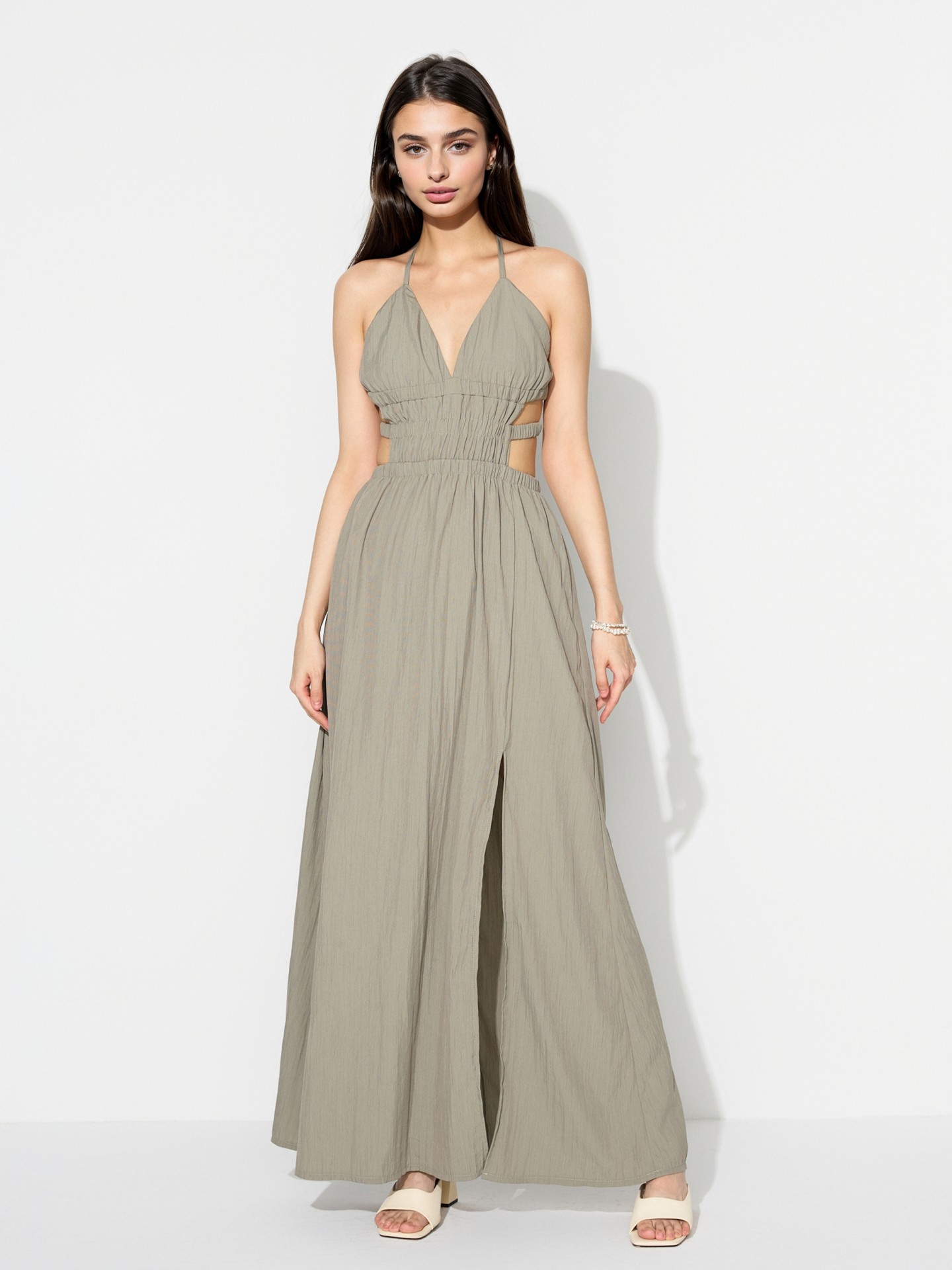 Sage Green Open Back A-Line Dress