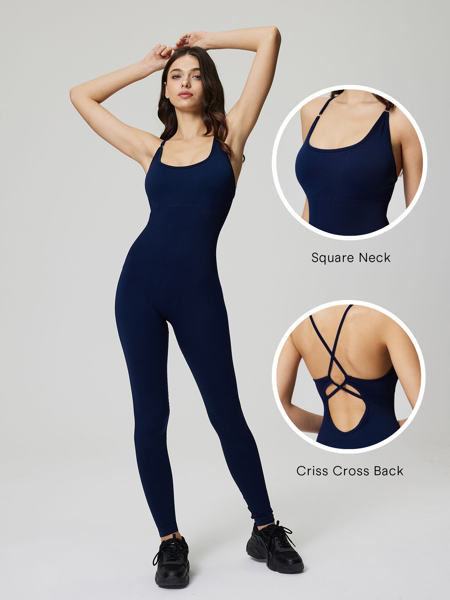 Dark Blue Crisscross Gym Jumpsuit