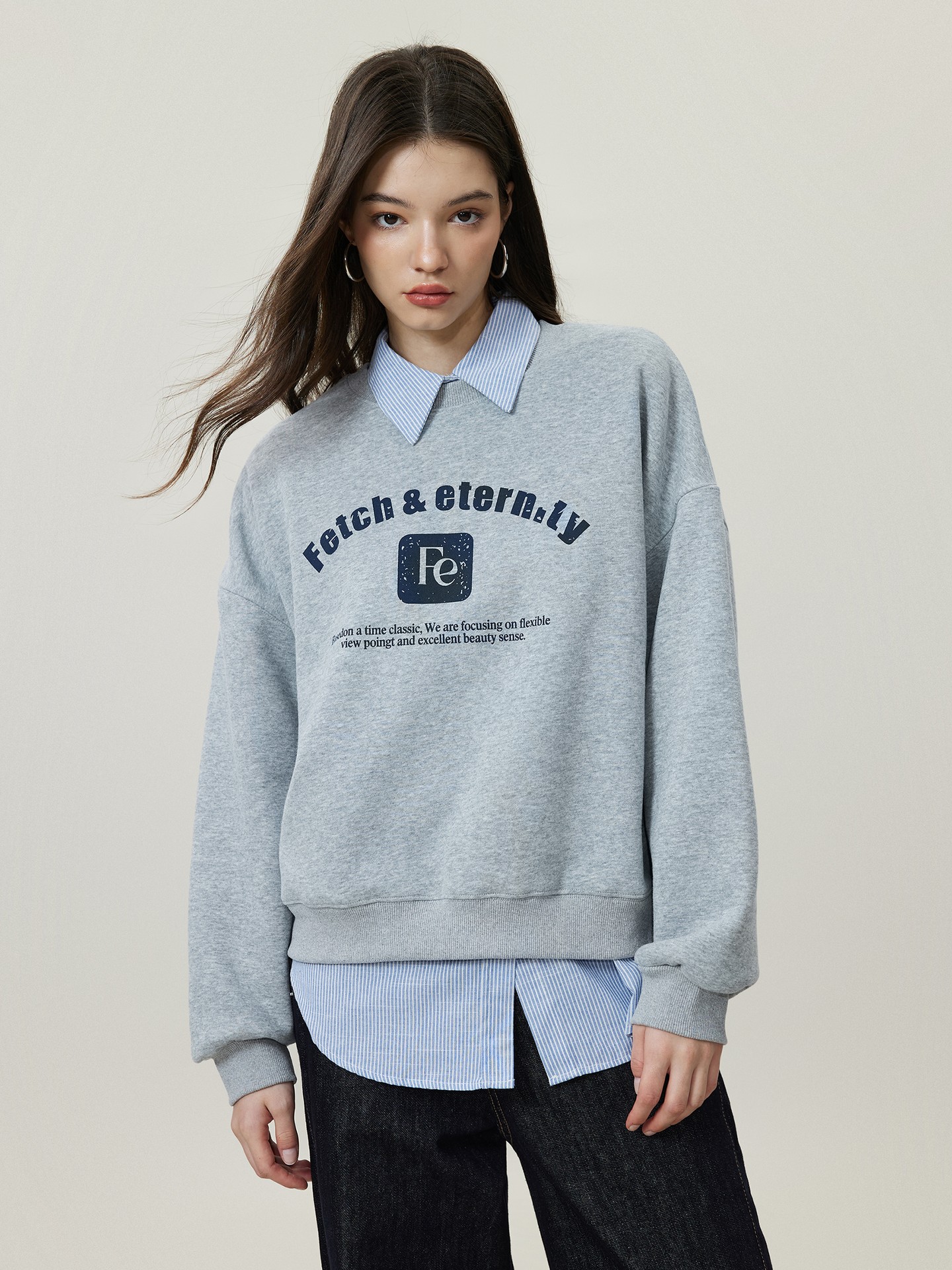 Grey Fleece Lined Pullover Sweatshirt