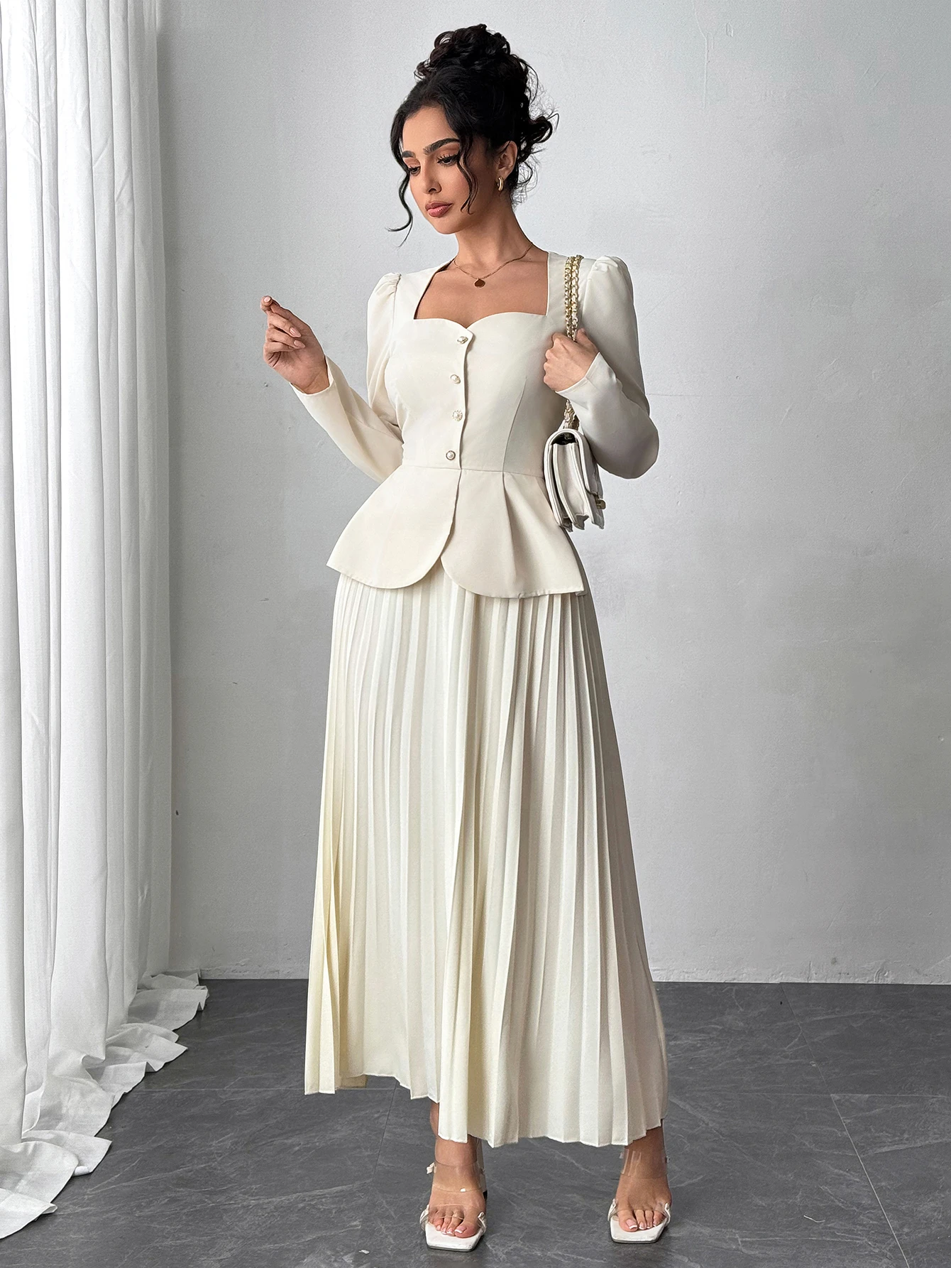 Solid Color Lapel Pleated Blazer Dress