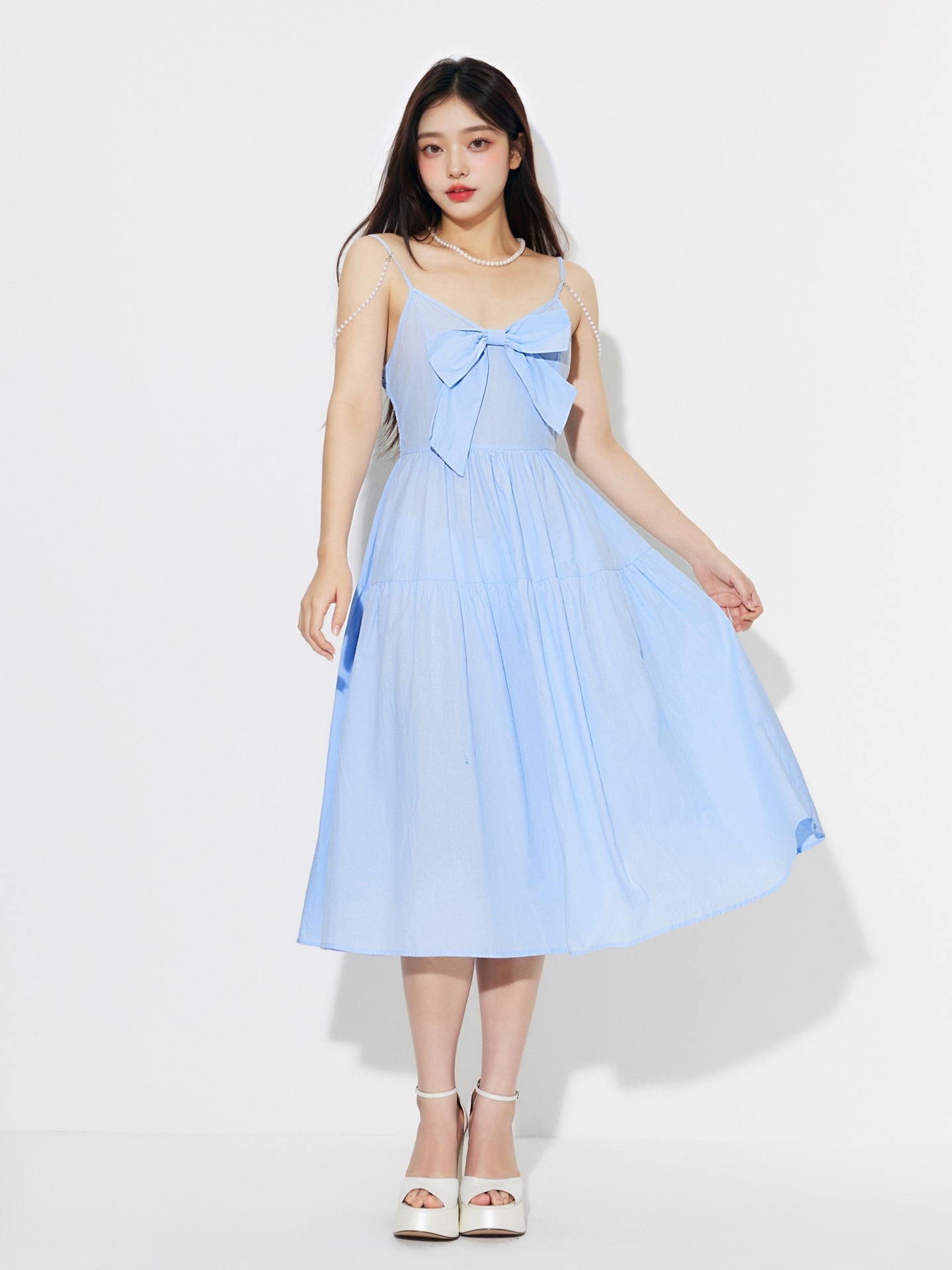 Light Blue Bow A-Line Dress