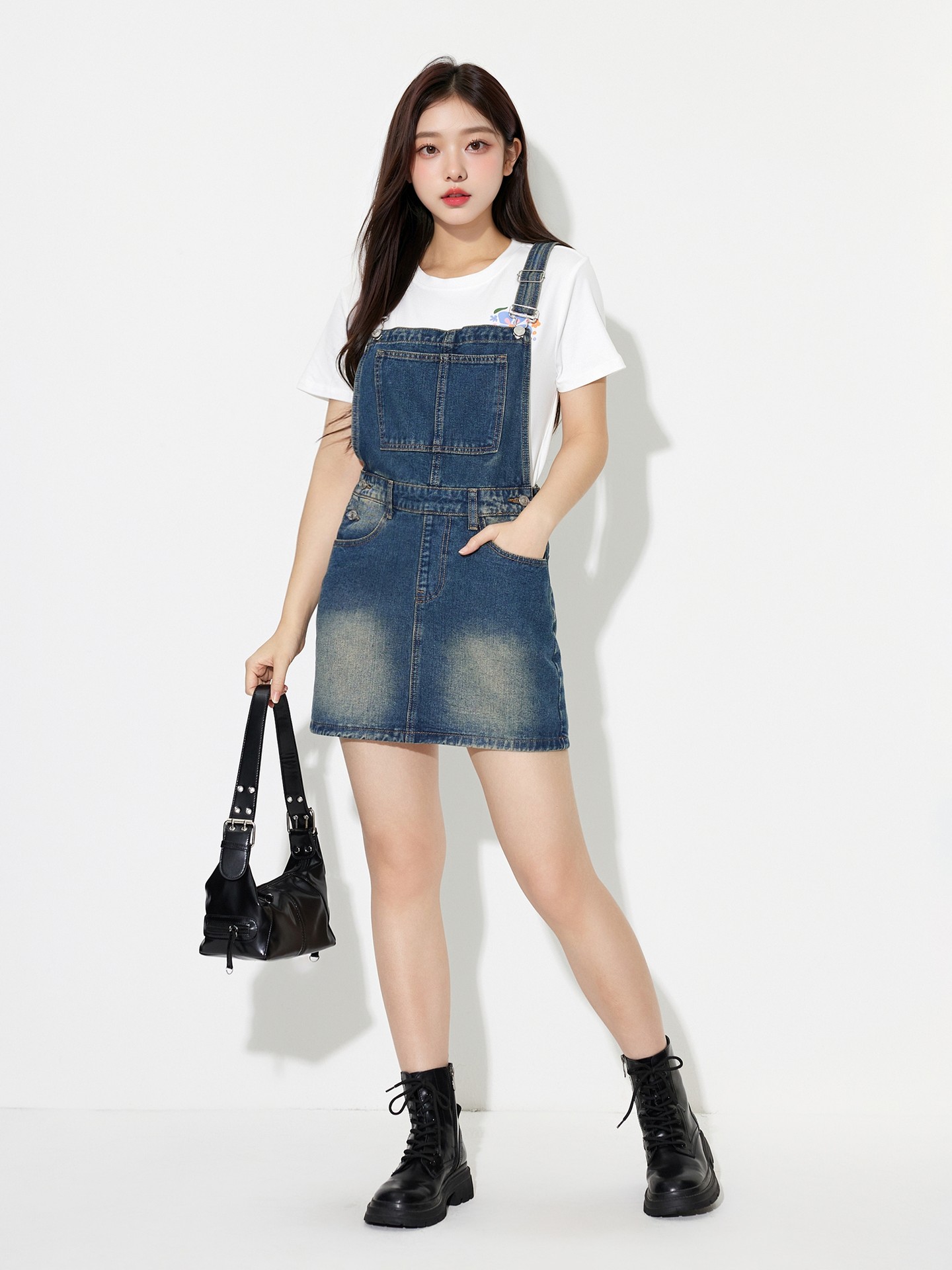 Blue Detachable Denim Pinafore Dress