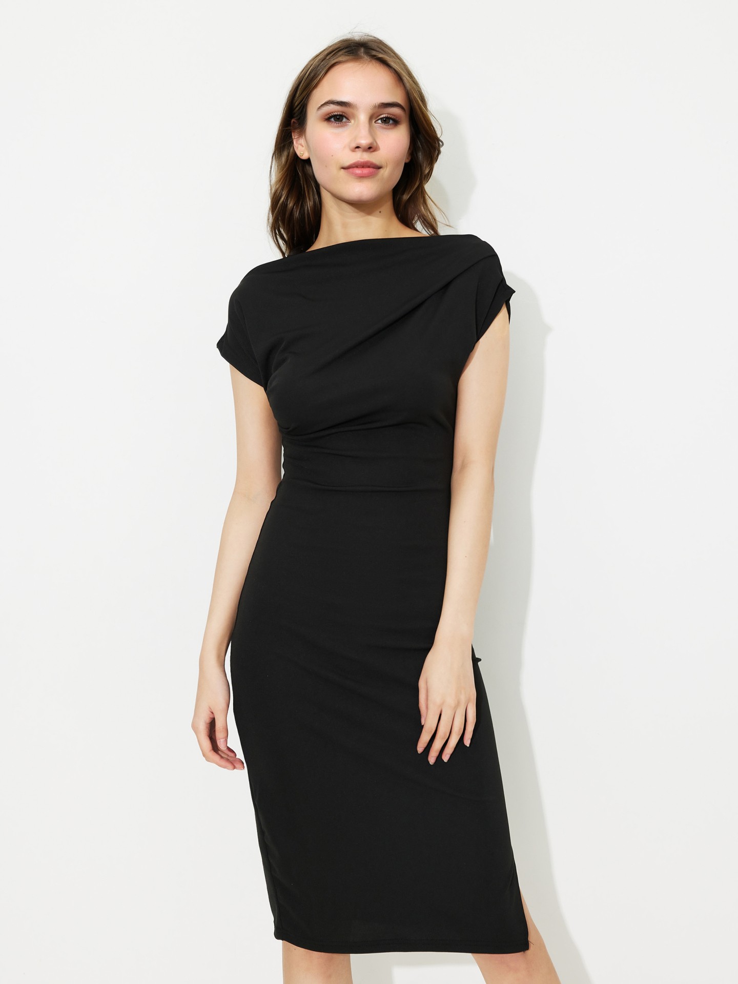 Black Darted Bodycon Dress