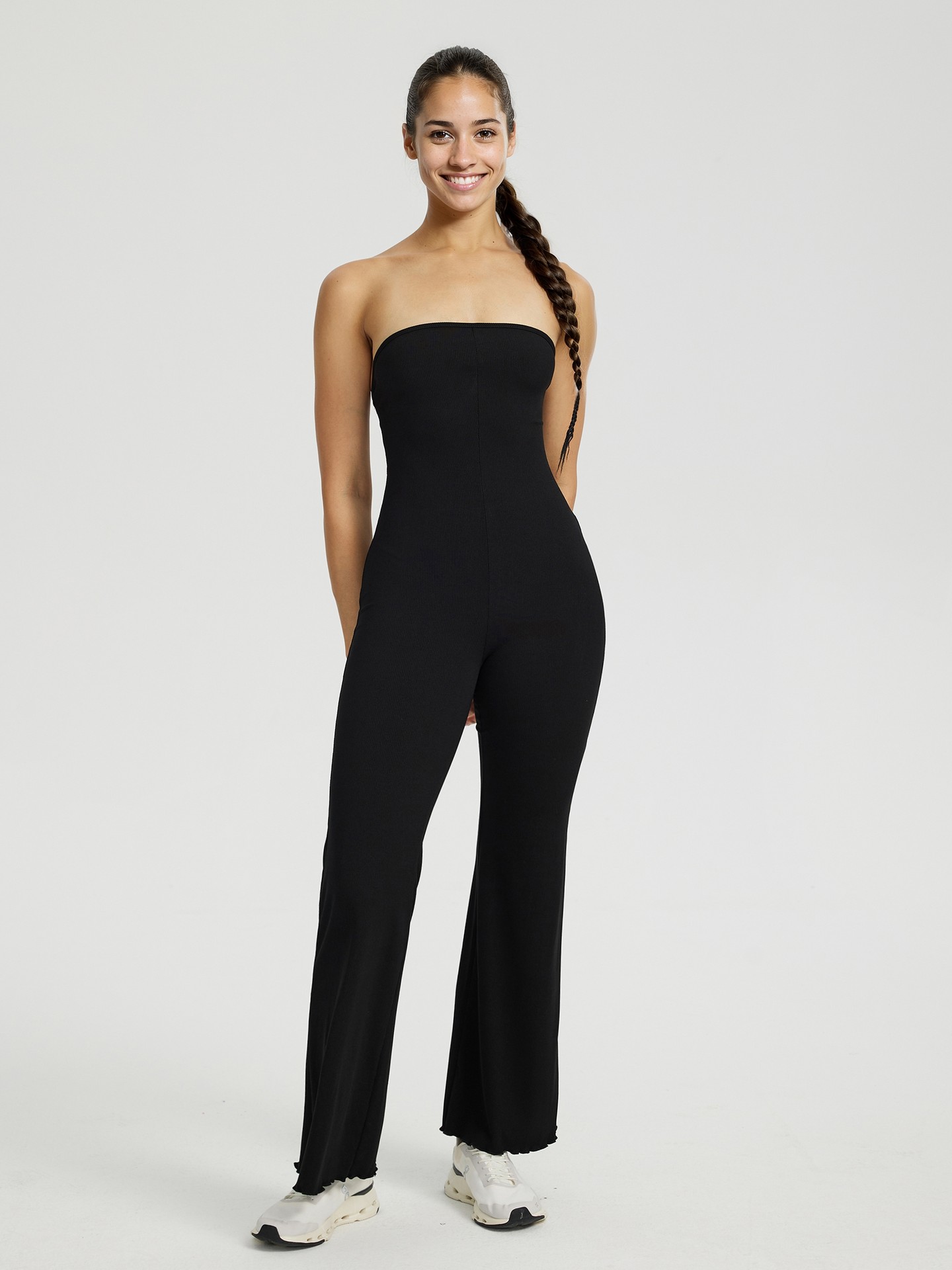 Black Strapless Lace-Up Jumpsuit