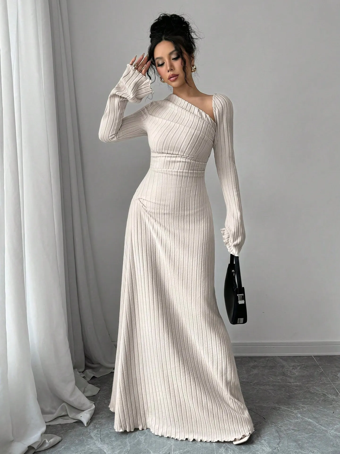 Plus Size Asymmetrical Neck Bodycon Dress
