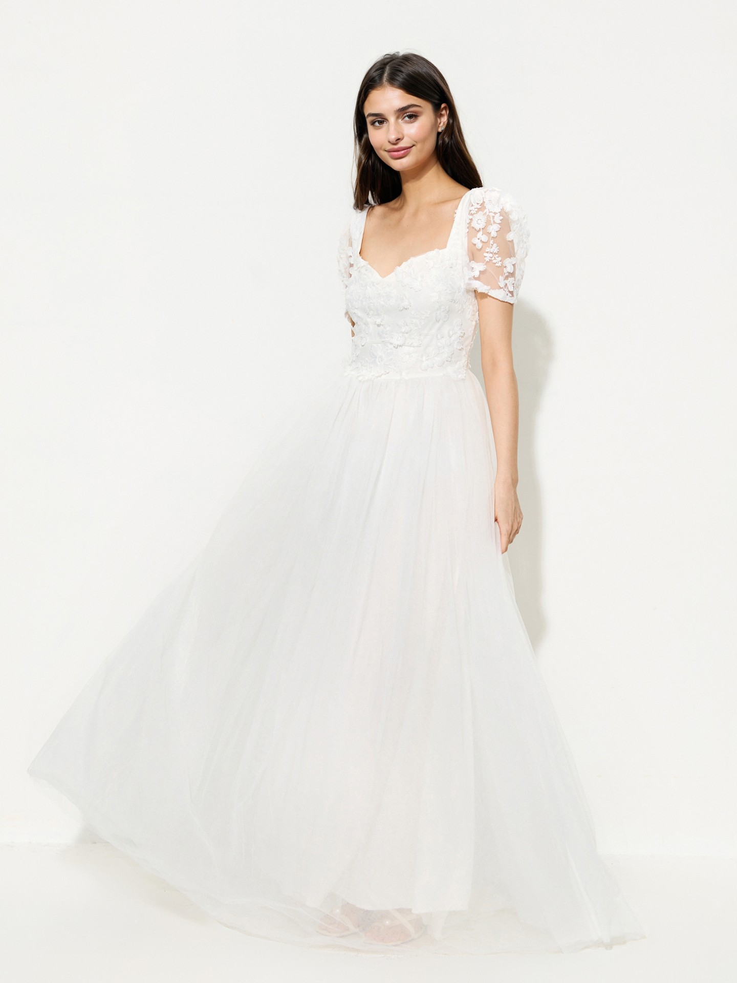 White Applique A-Line Dress