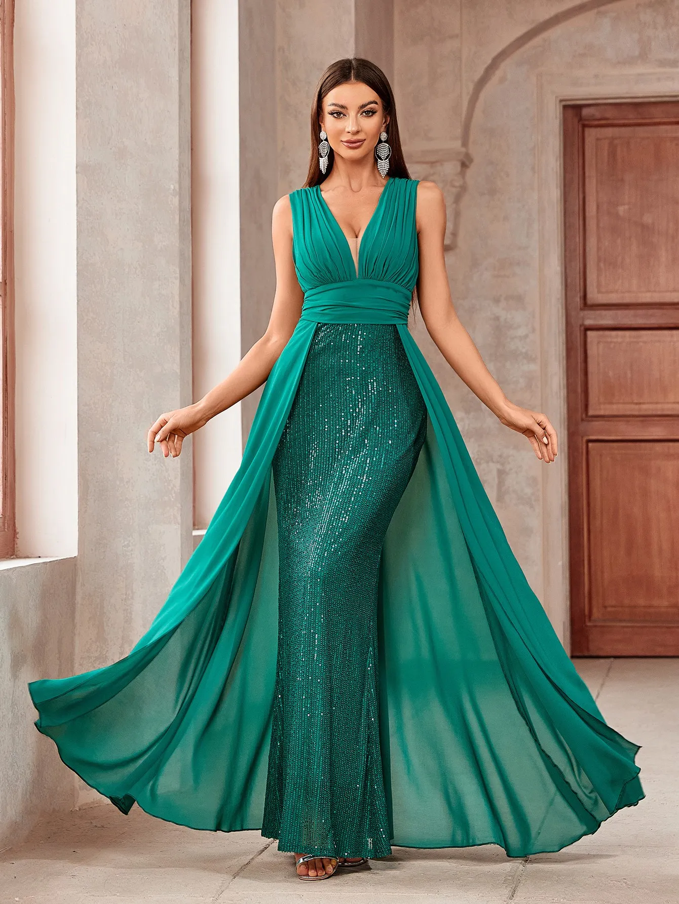 Green silk cocktail dress deals