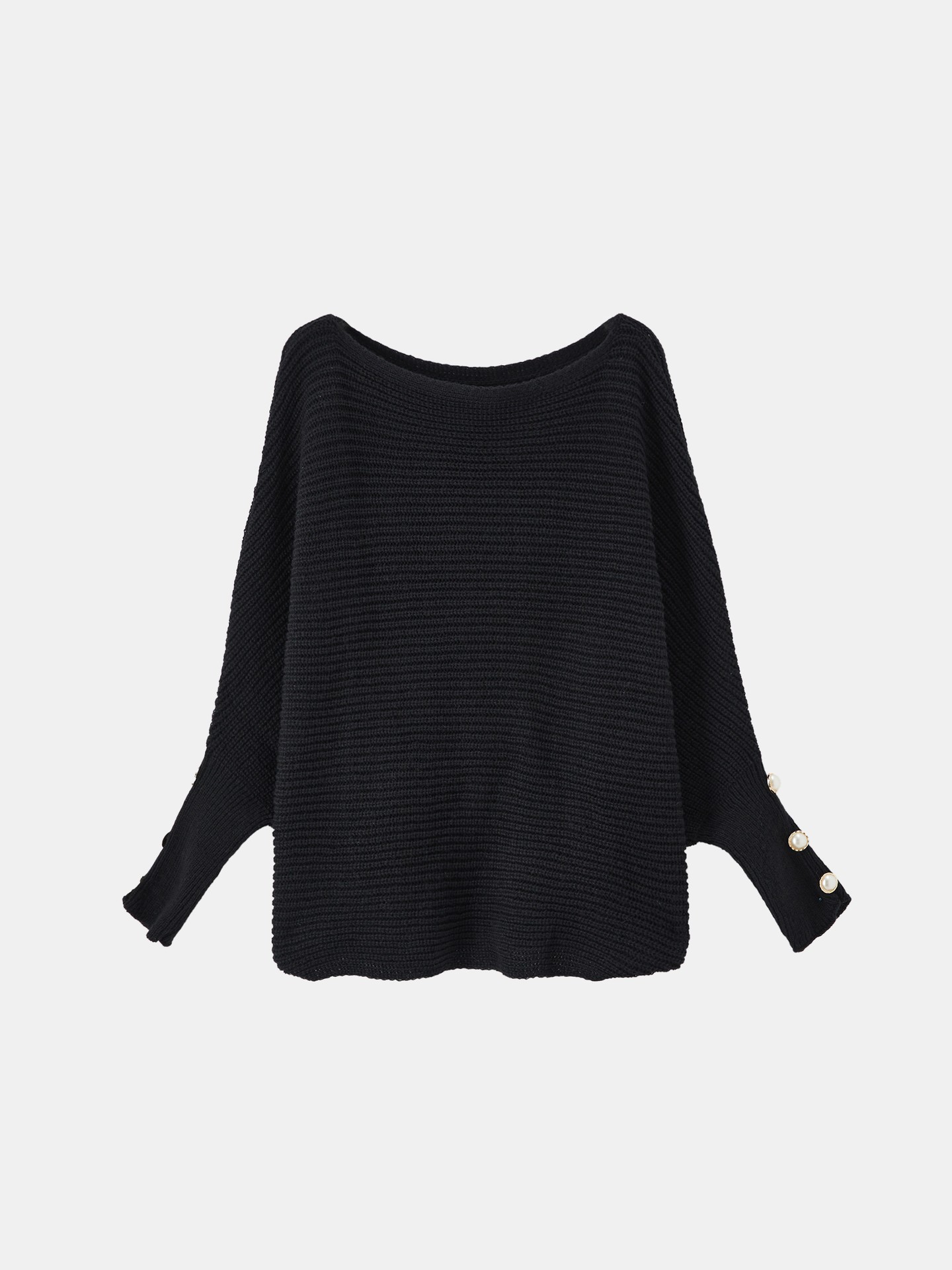Black Buttoned Knit Pullover