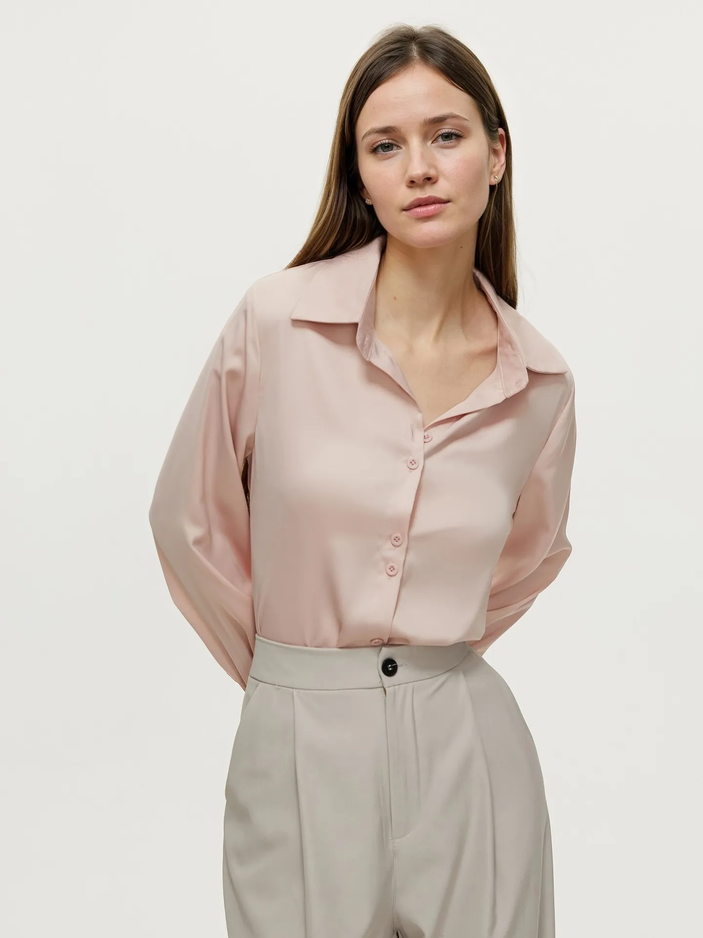 Light pink satin blouse online