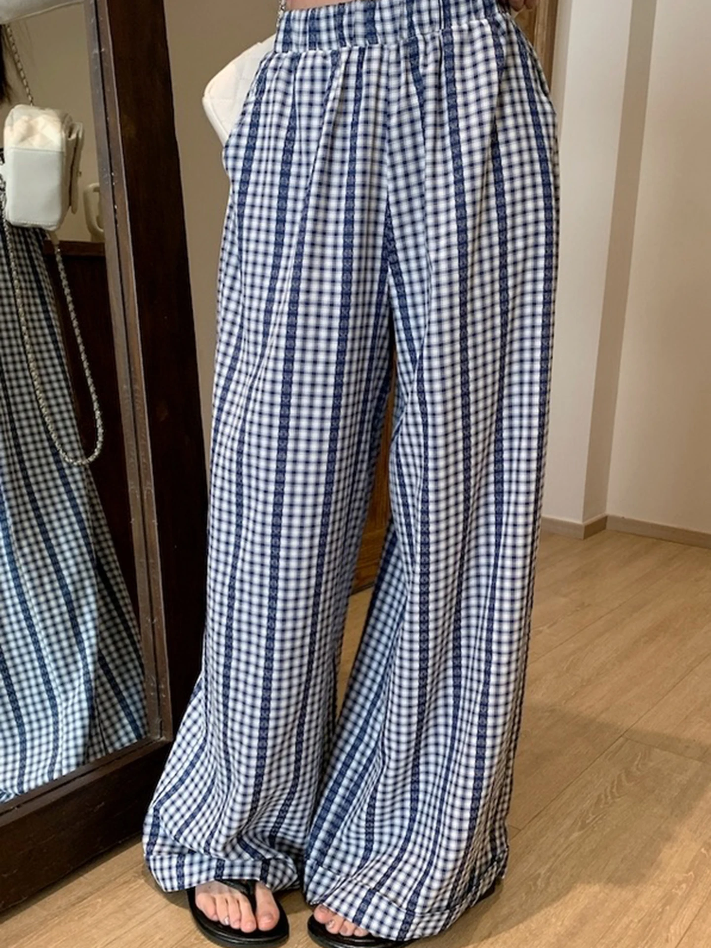 White Leaf Print Straight Leg Pants.