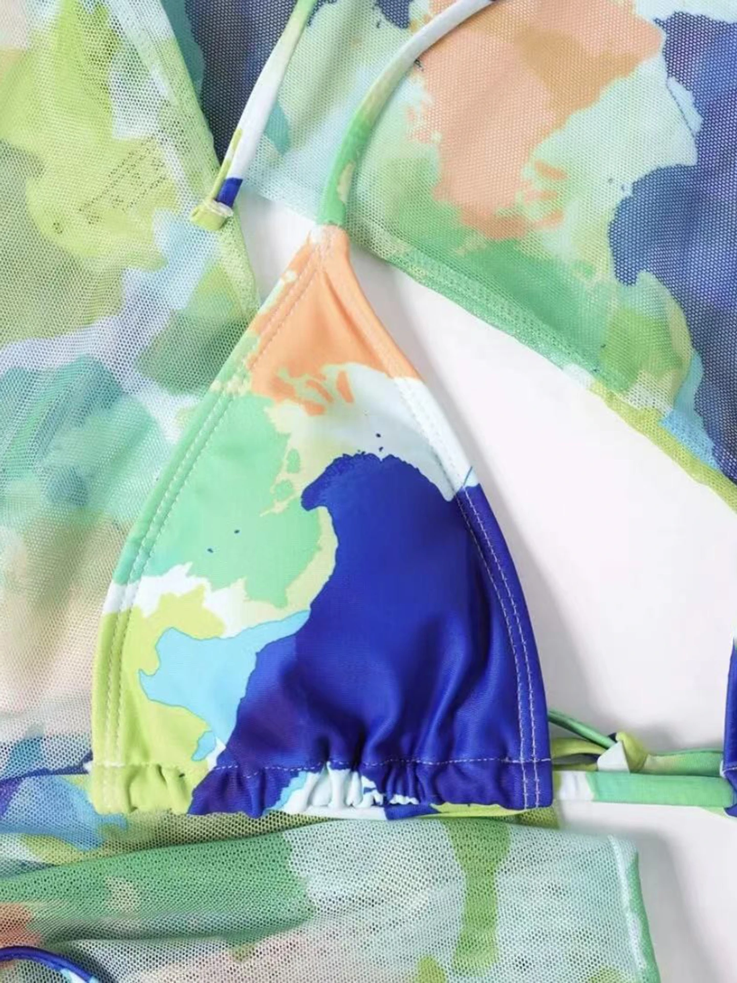 Color Block String Bikini With Cover