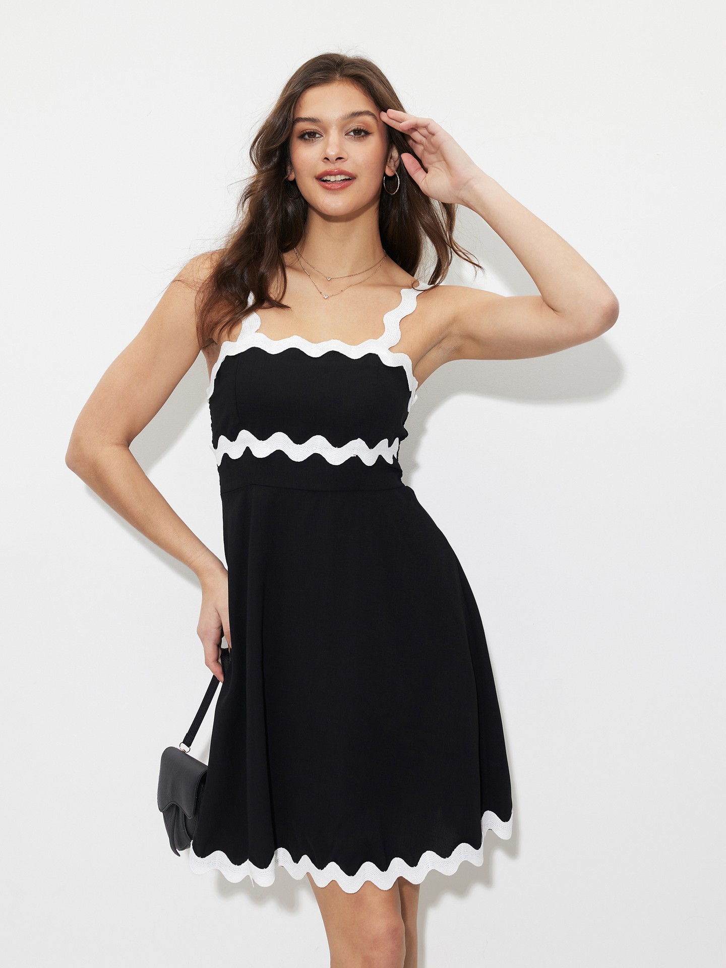 Black Contrast Stitch A-Line Dress