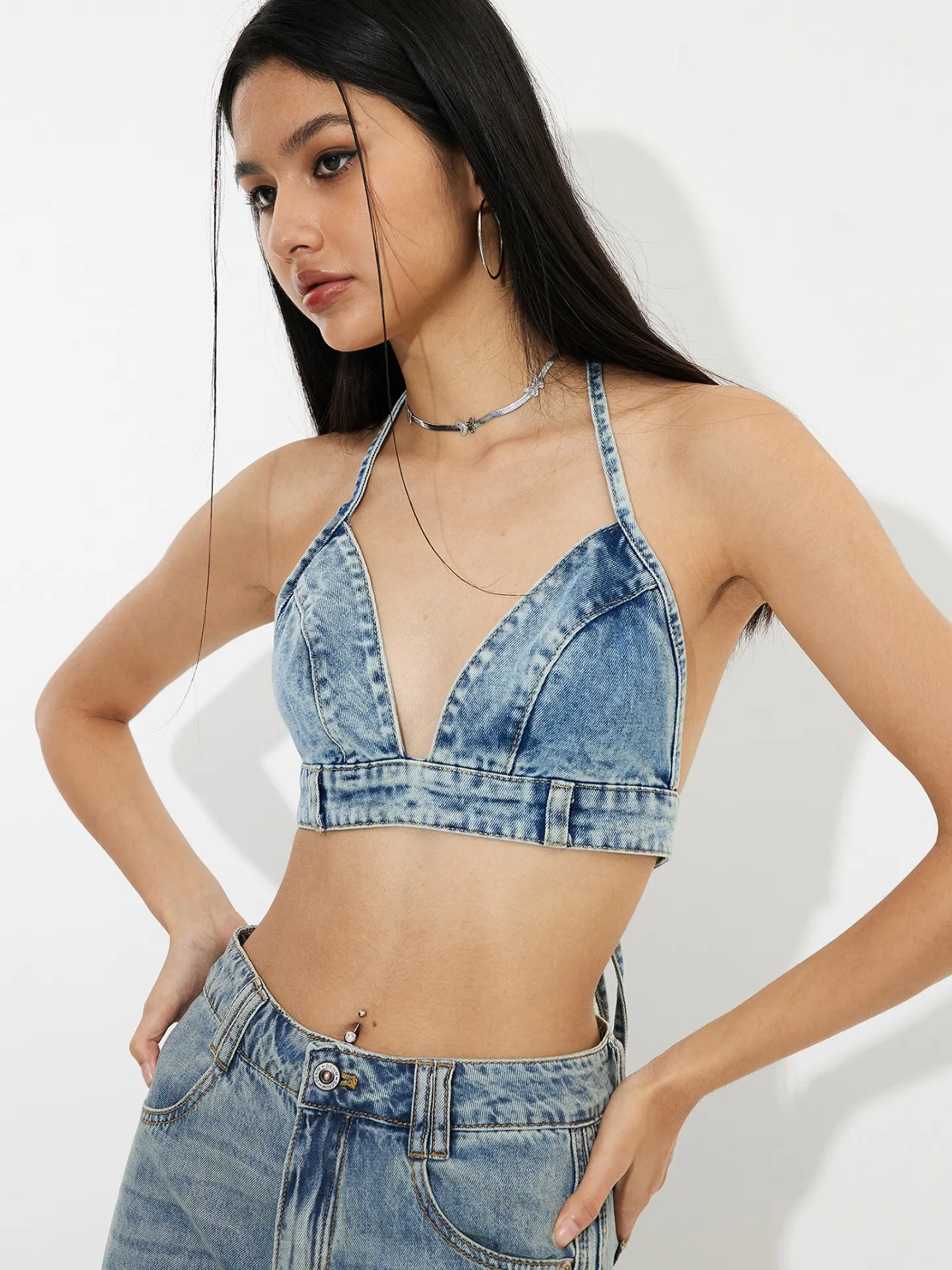 Lace Up Denim Top | Savana | Bestsellers