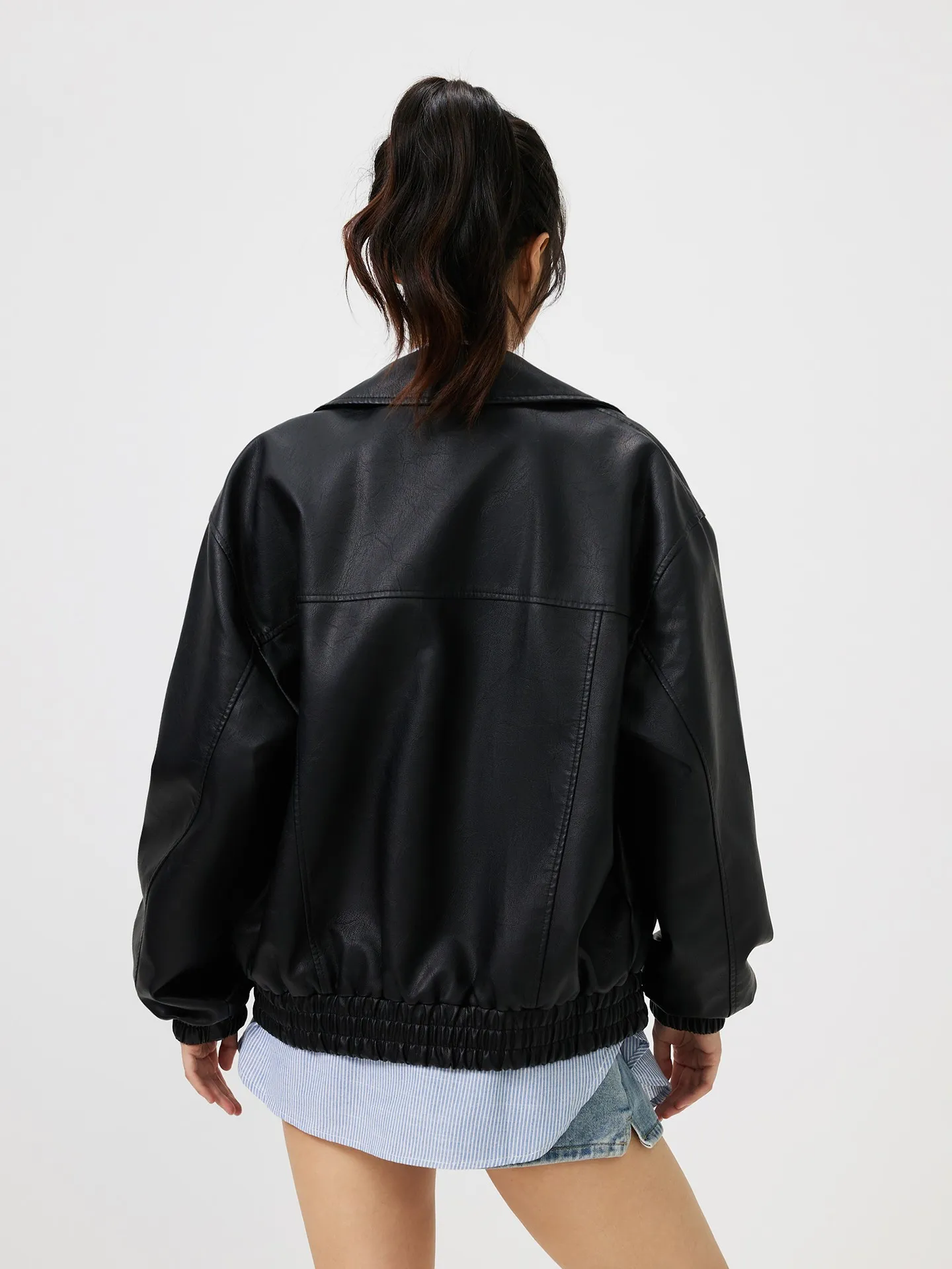 Black Faux Leather Cropped Shacket - Ivyana