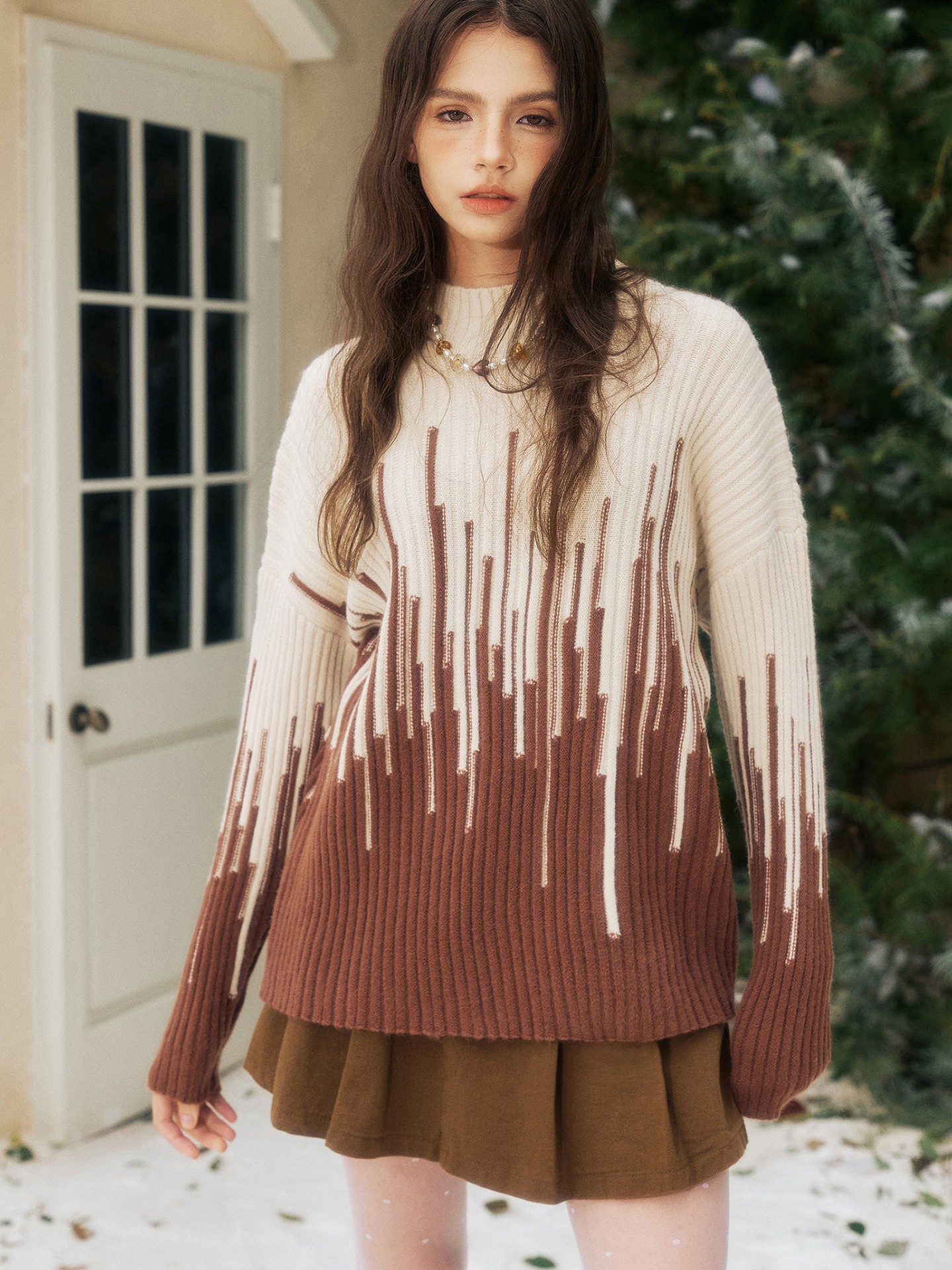 Brown Cable Knit Pullover