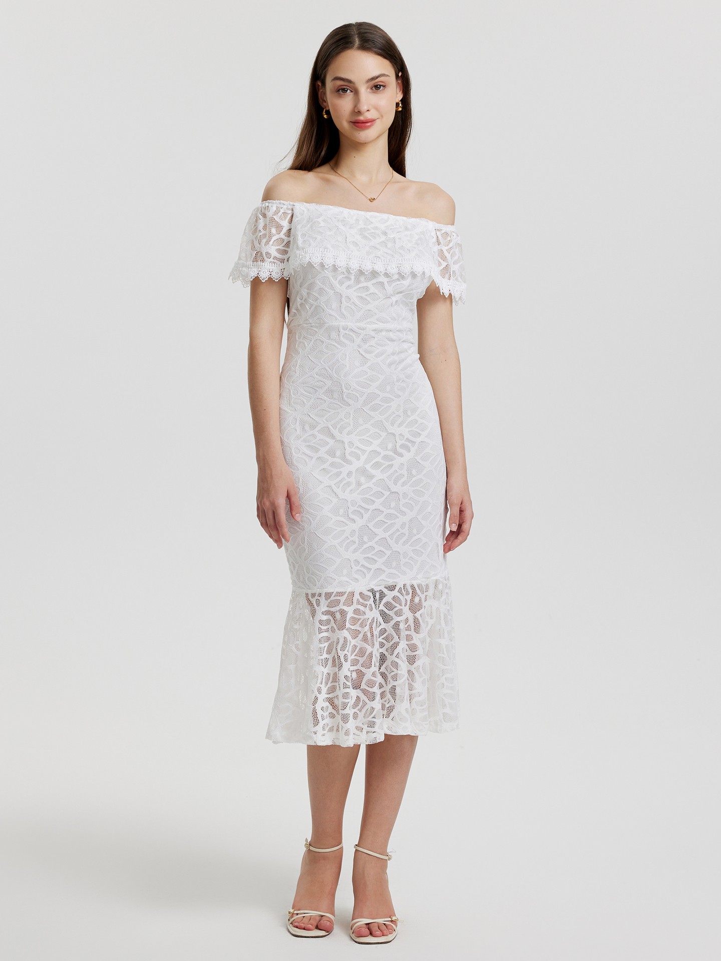 White Lace-Trimmed Fishtail Dress