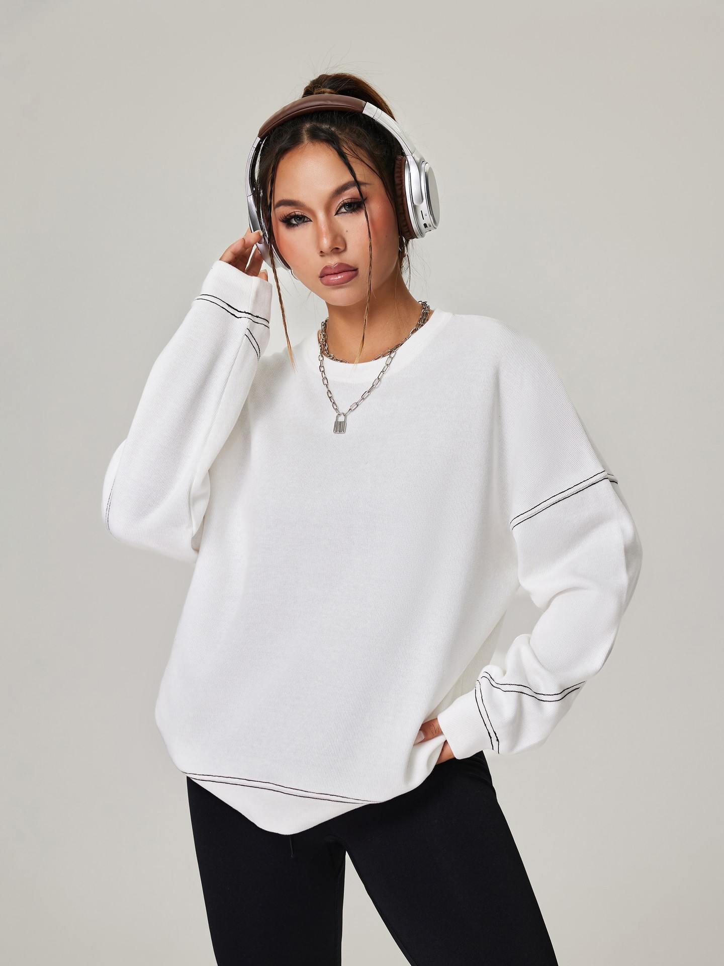 White Contrast Stitch Sports Sweatshirt