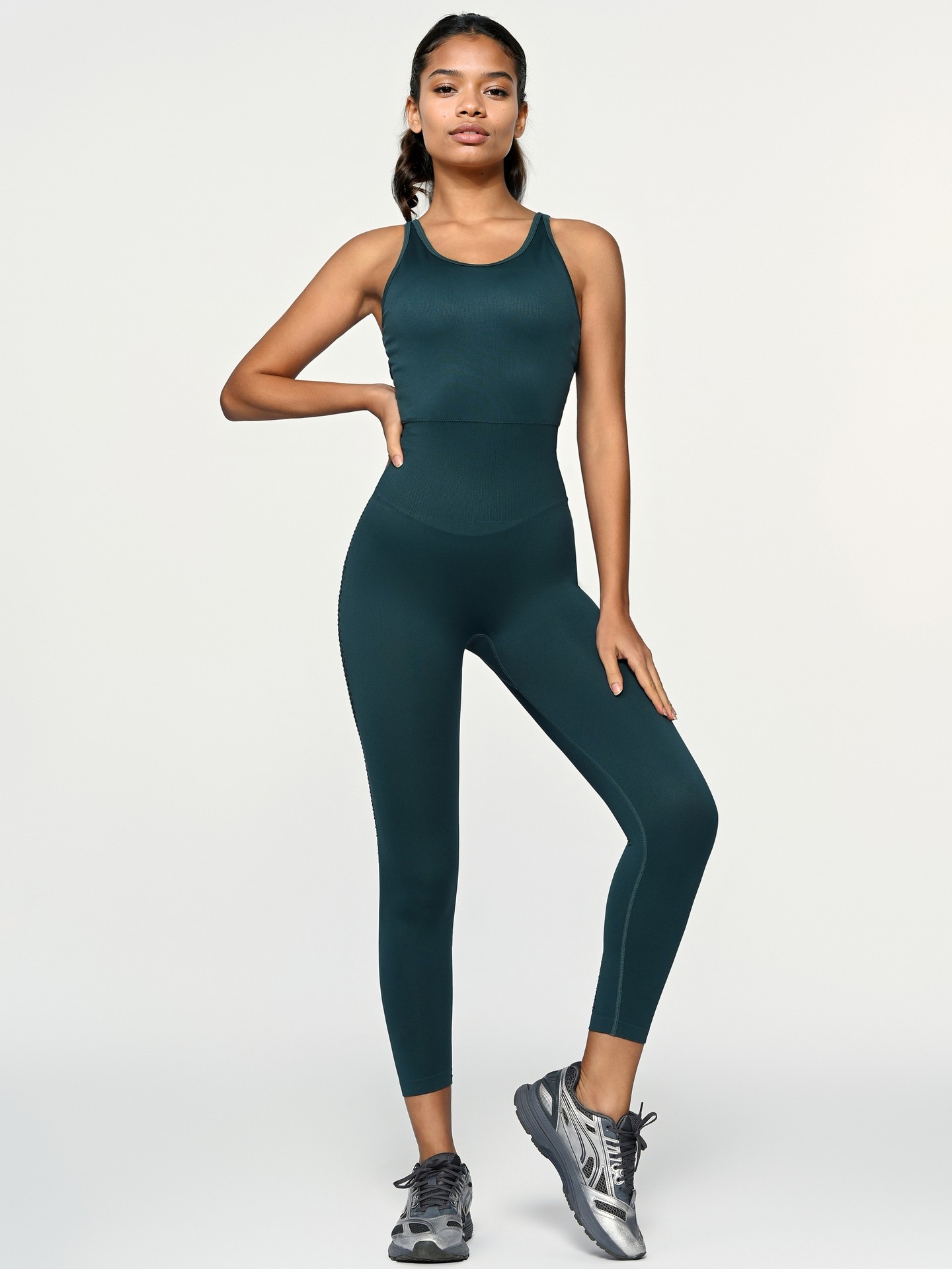 Dark Green Criss Cross Back Sports Jumpsuit