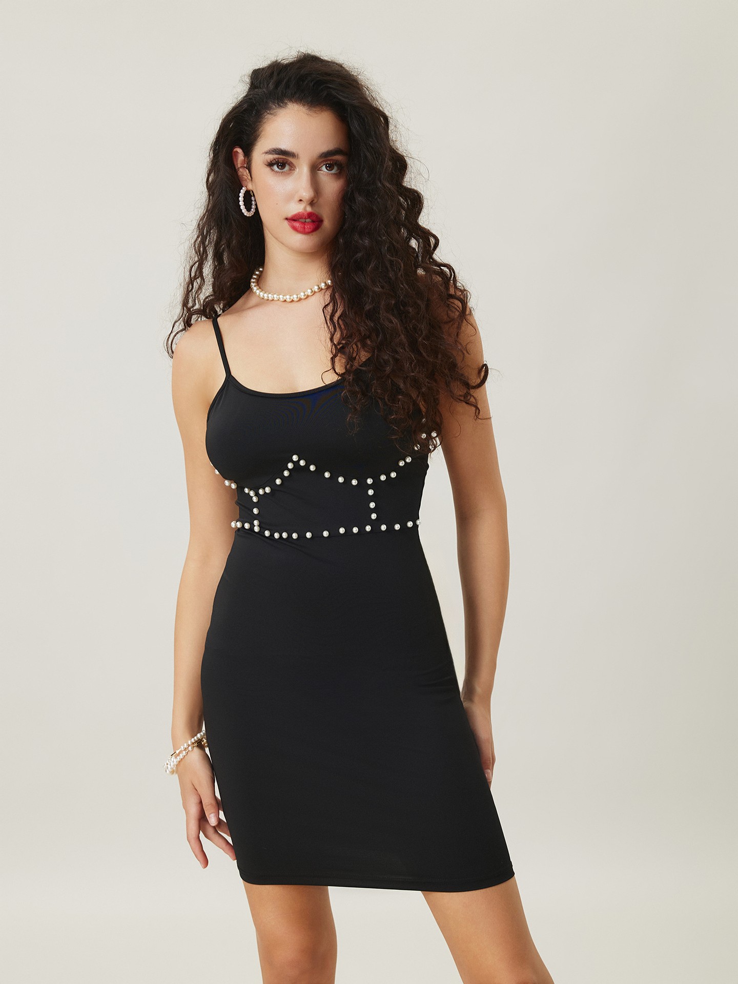 Black Beaded Bodycon Dress