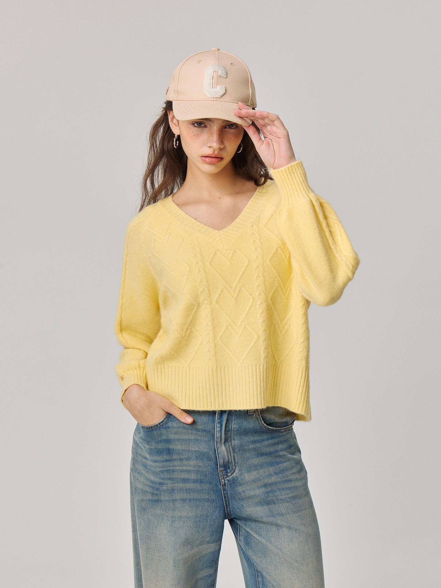 Yellow Cable Knit Pullover