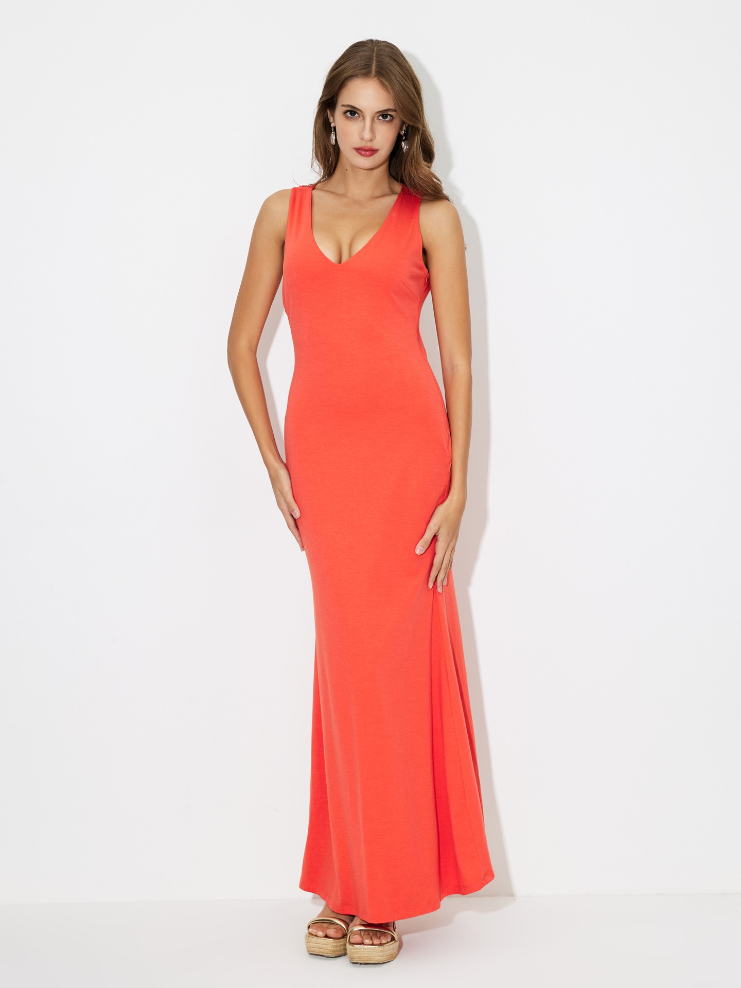 Orange Open Back Bodycon Dress