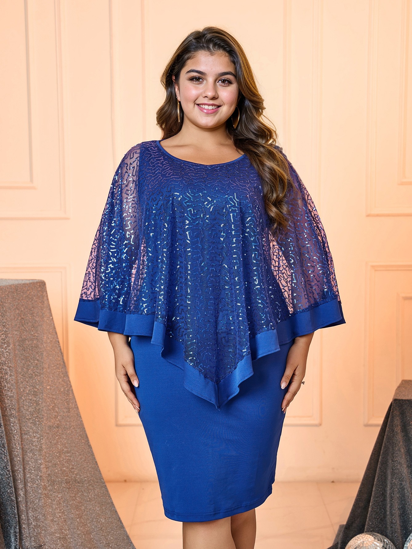 Blue Plus Size Patchwork Bodycon Dress