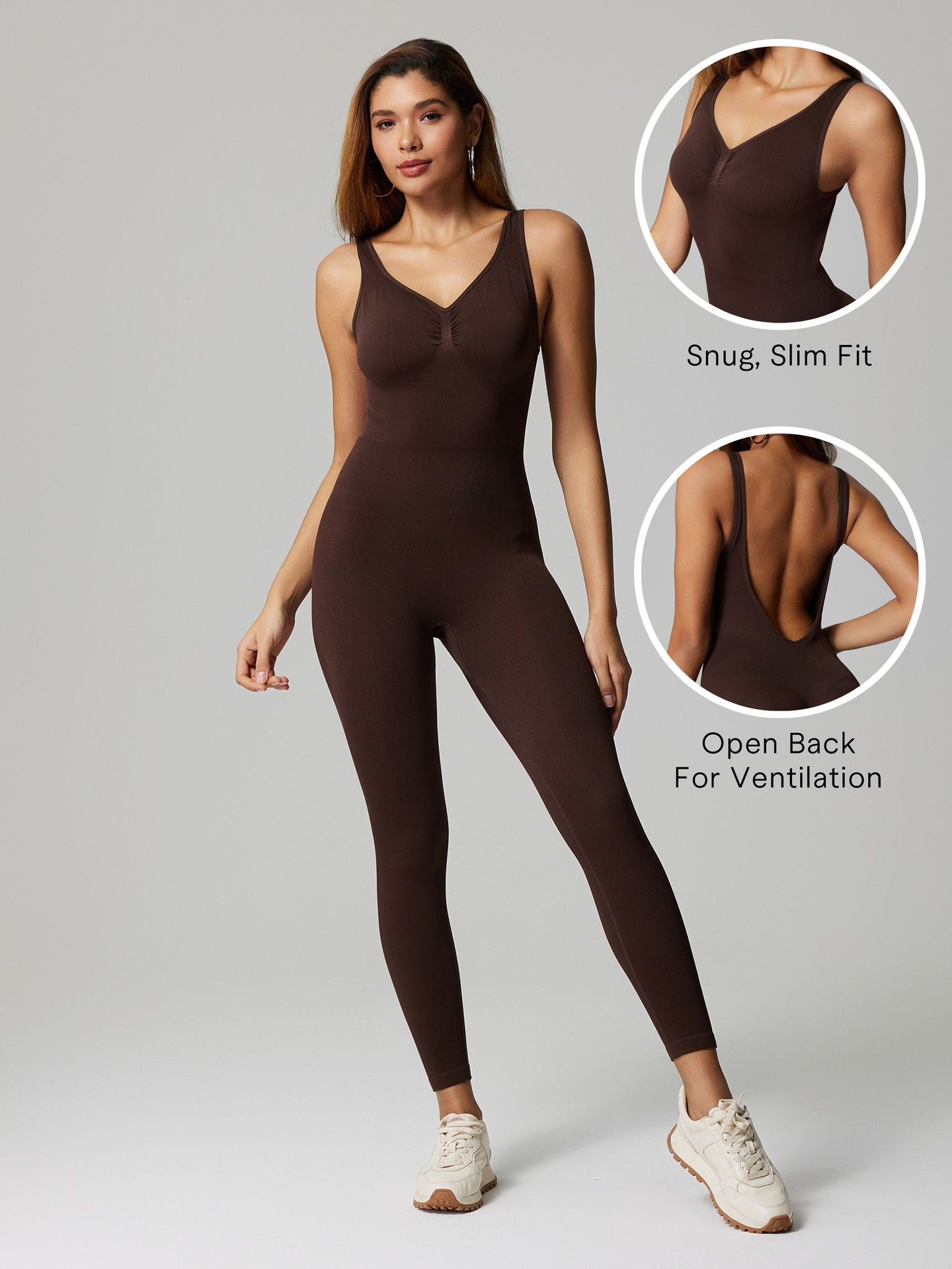 Chocolate Open Back Gym Jumpsuit