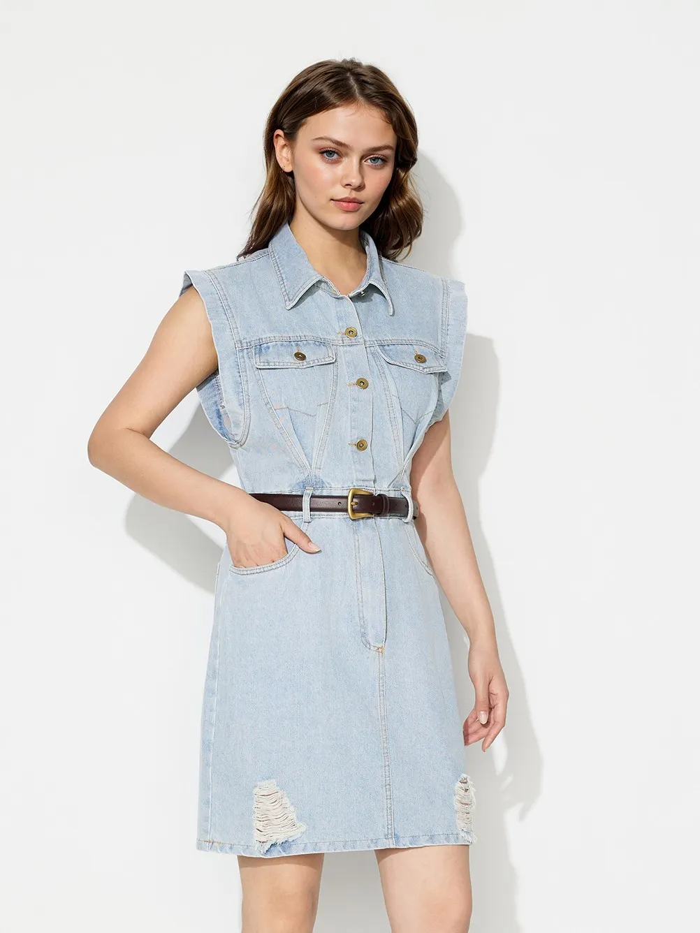 Ripped denim shirt dress online