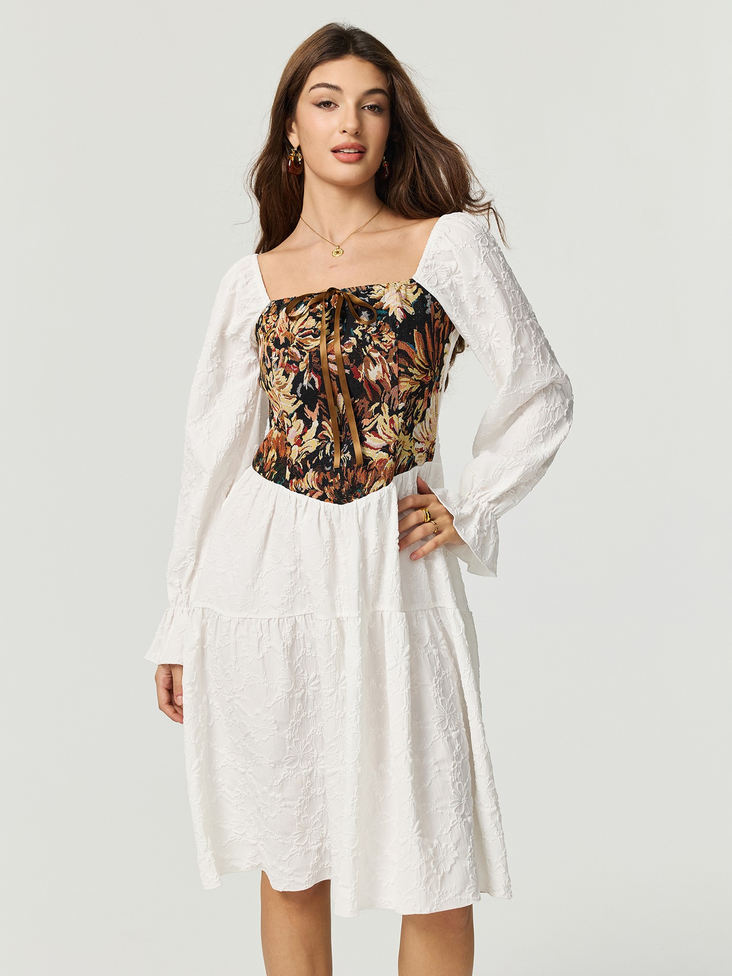 White Colour Block A-Line Dress