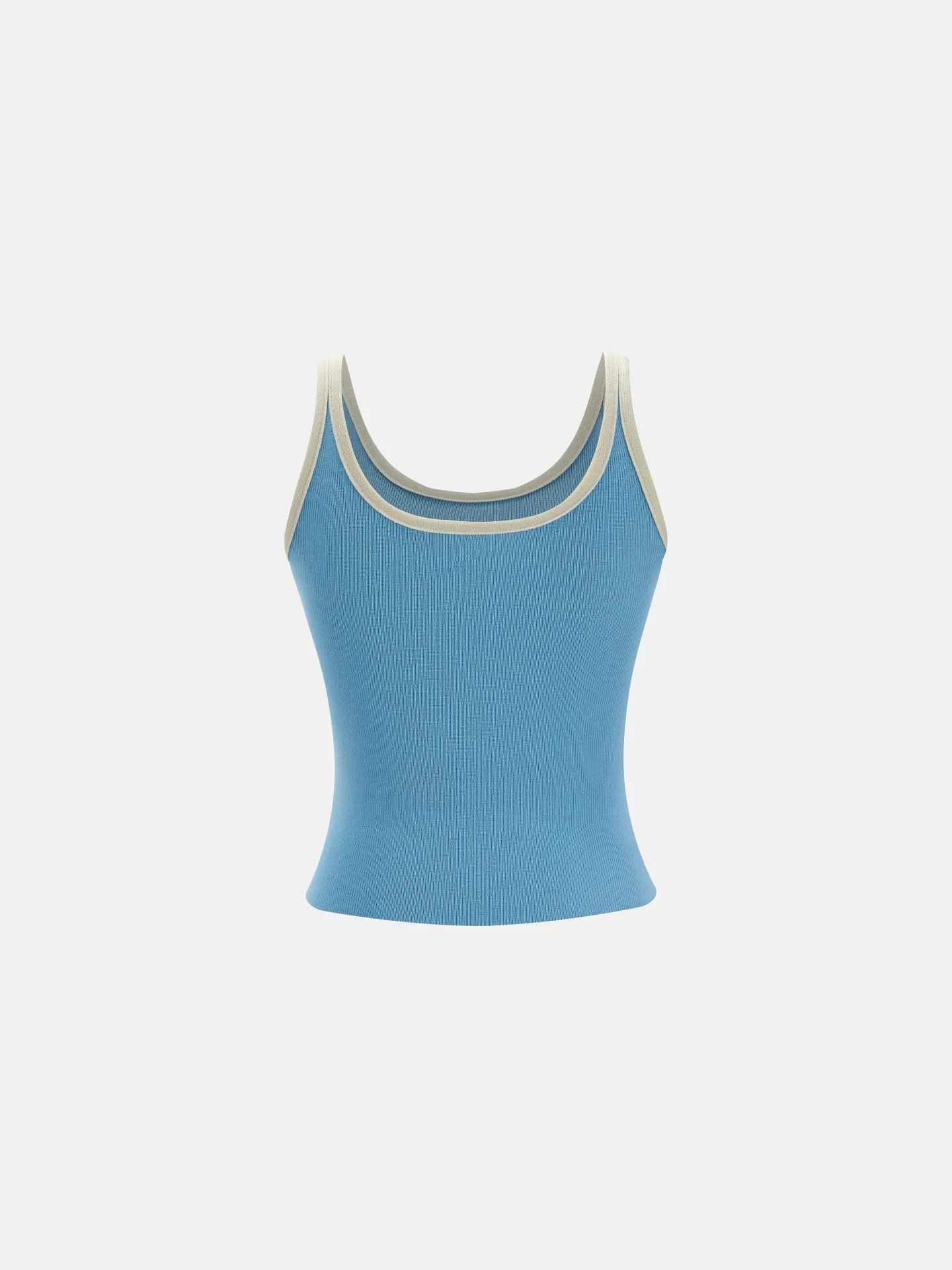 Beau Blue Textured Colorblock Edge Tank Top High Waist Pants Set