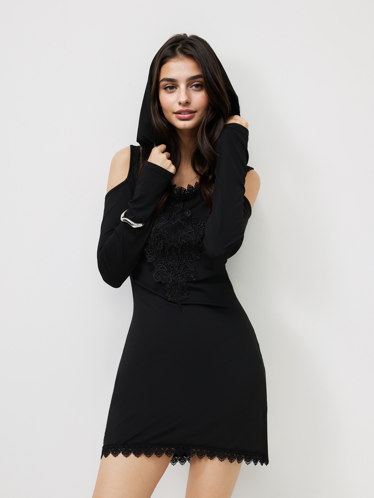 Black Lace-trimmed Bodycon Dress