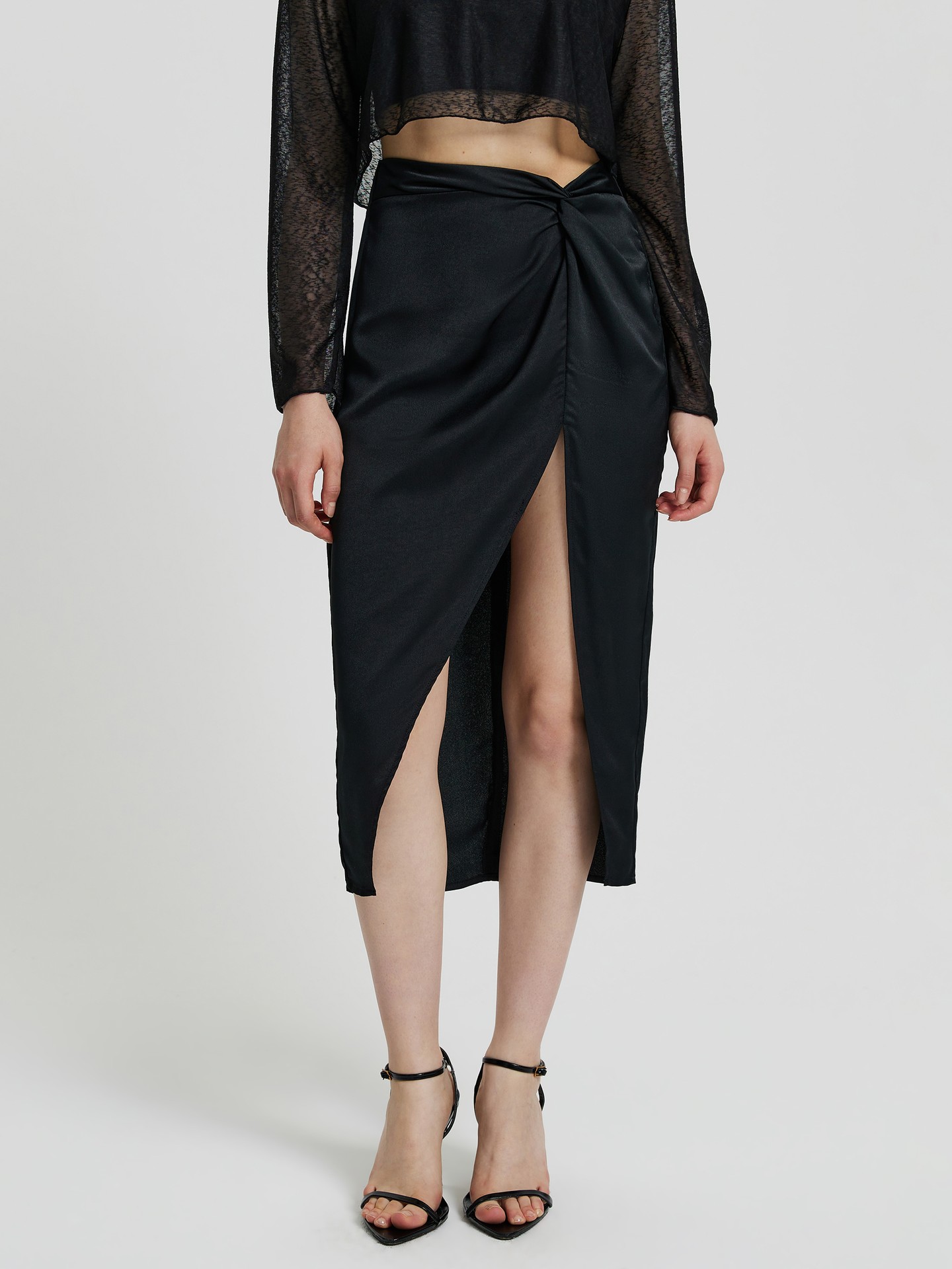 Black Knotted Pencil Skirt