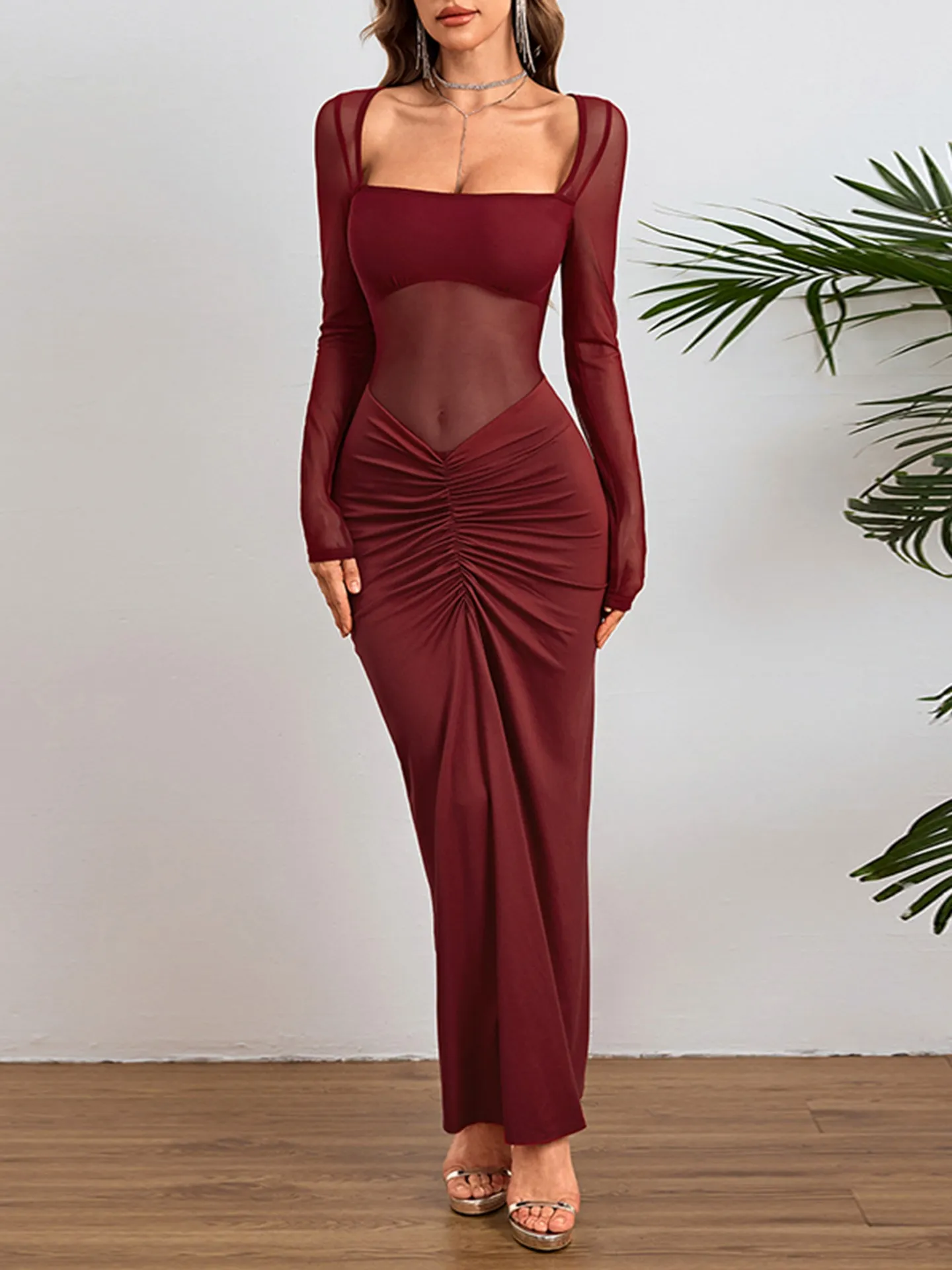 2024高い素材  Bodycon Sheer Dress Bestsellers | Savana | ワンピース