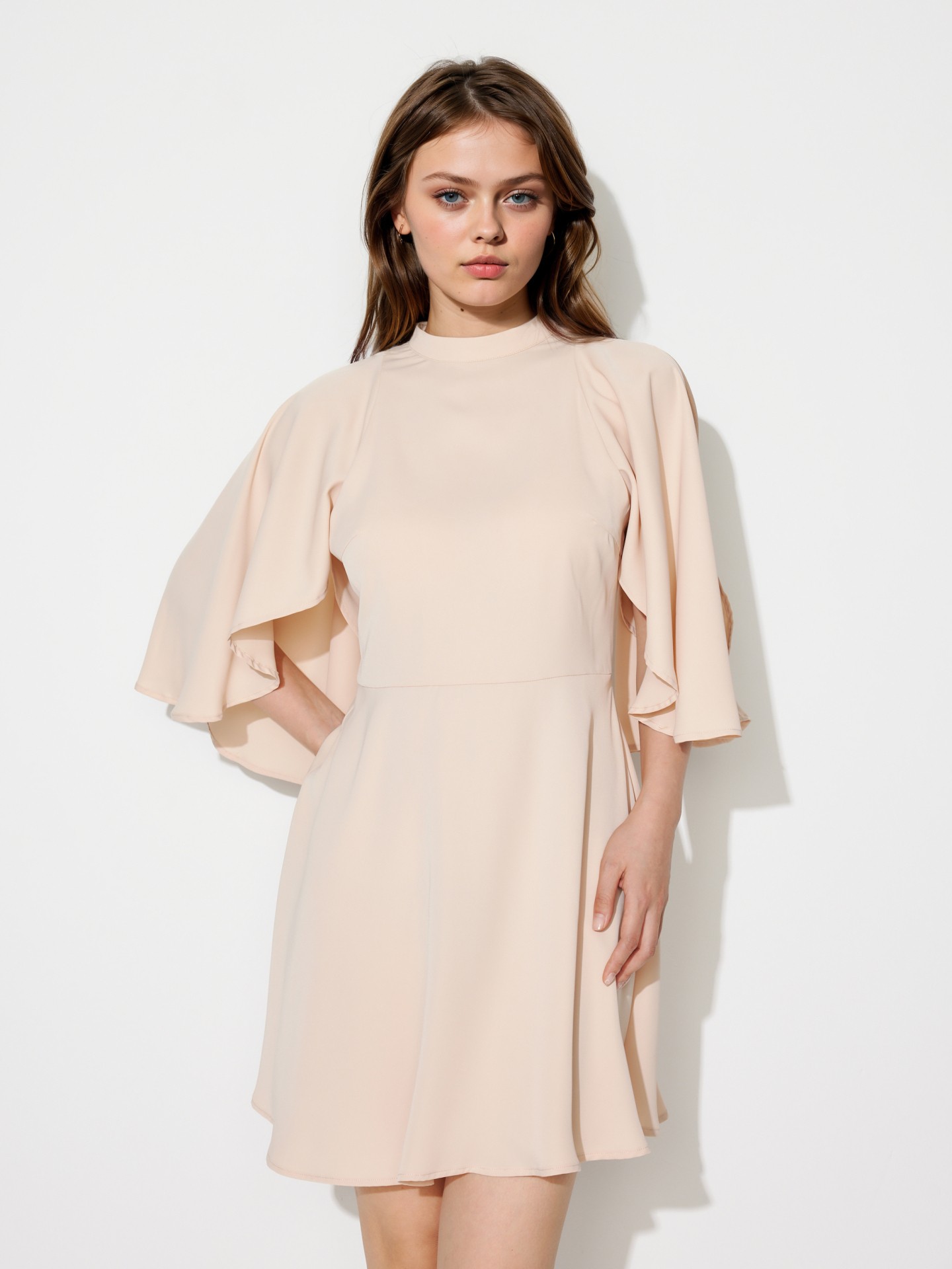 Apricot Draped A-Line Dress